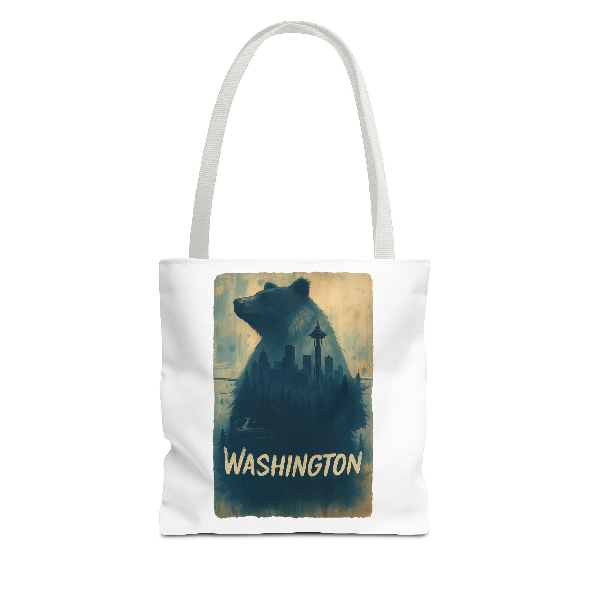 Washington Bear Skyline Tote Bag | Seattle Space Needle City Silhouette