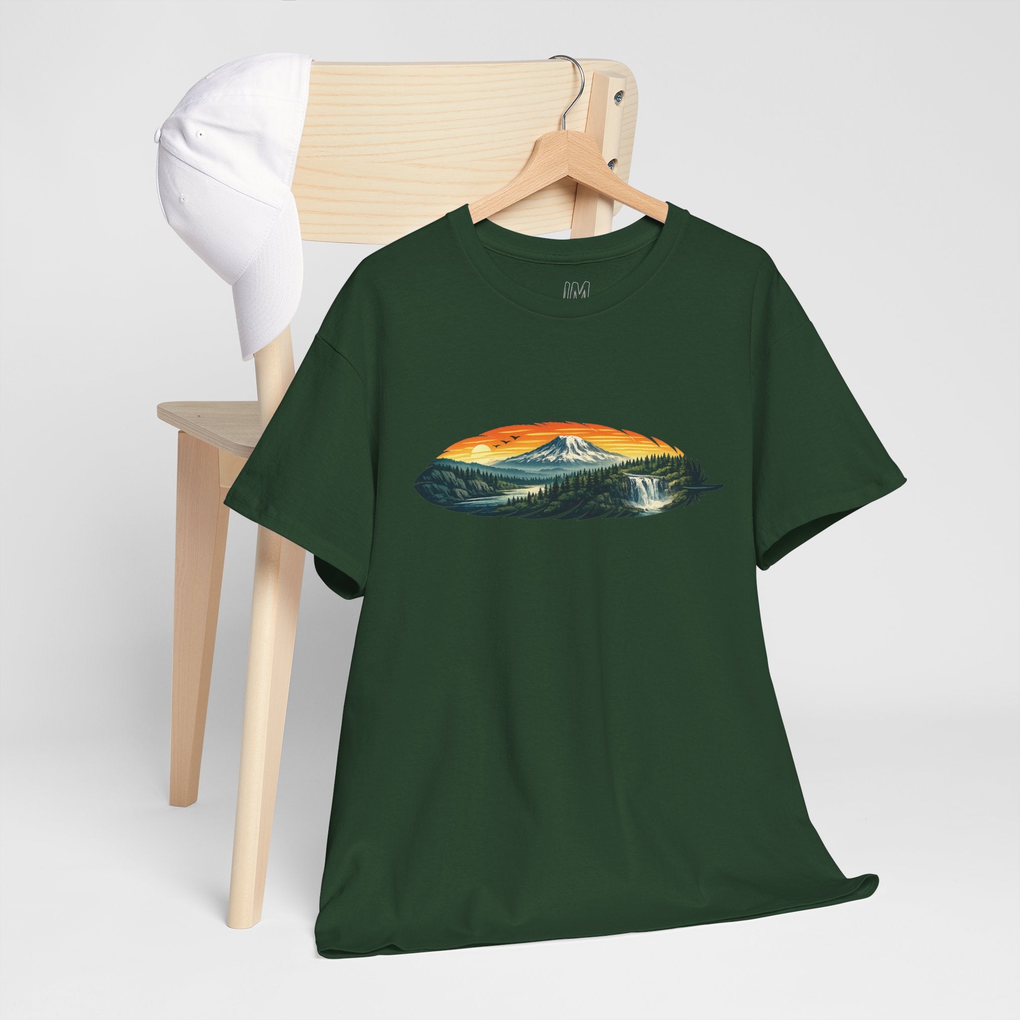 Mount Rainier & Snoqualmie Falls Sunset T-Shirt — Scenic Mountain Landscape Tee