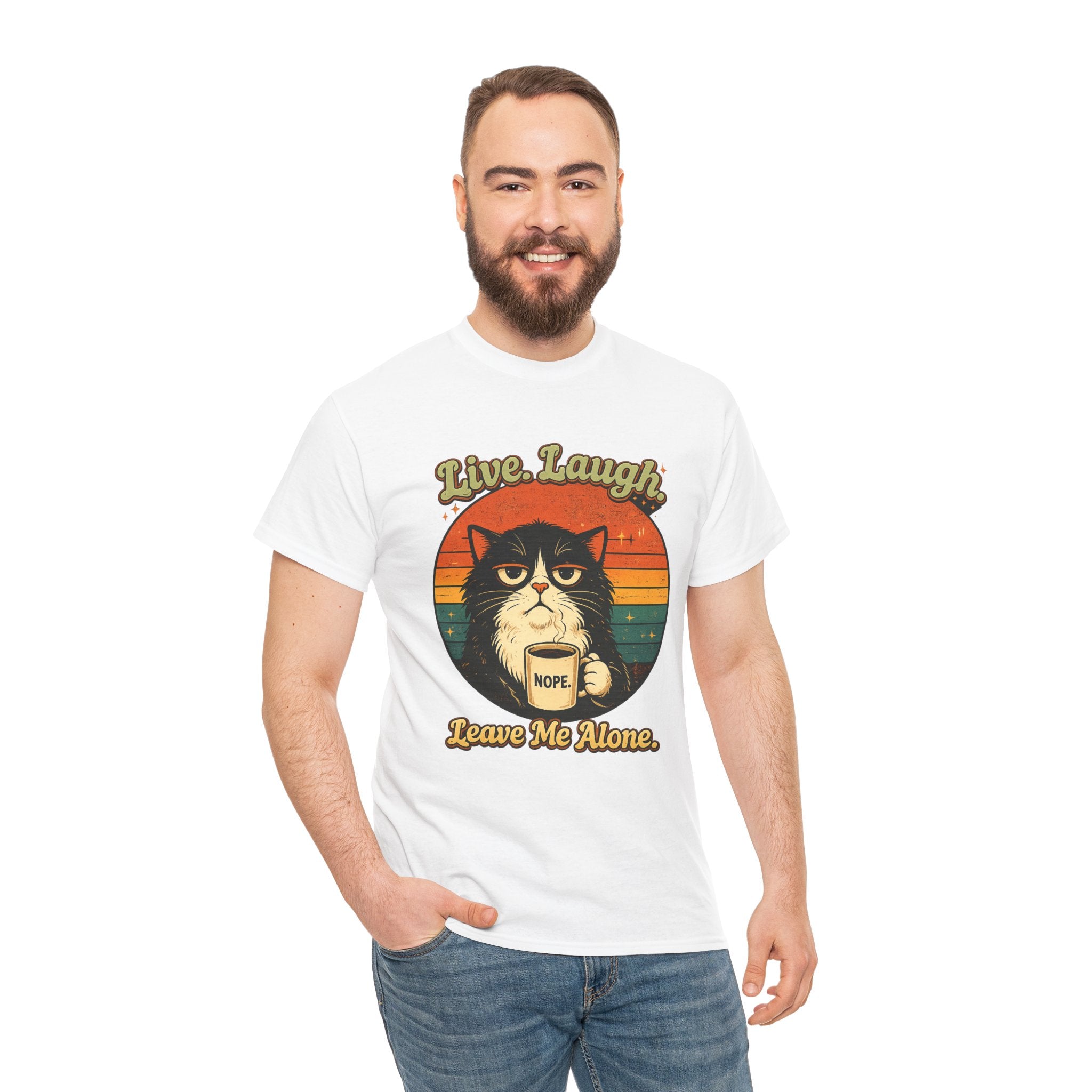 Cat T-Shirt — "Live, Laugh. Leave Me Alone." Retro Vintage Cat Mug Tee