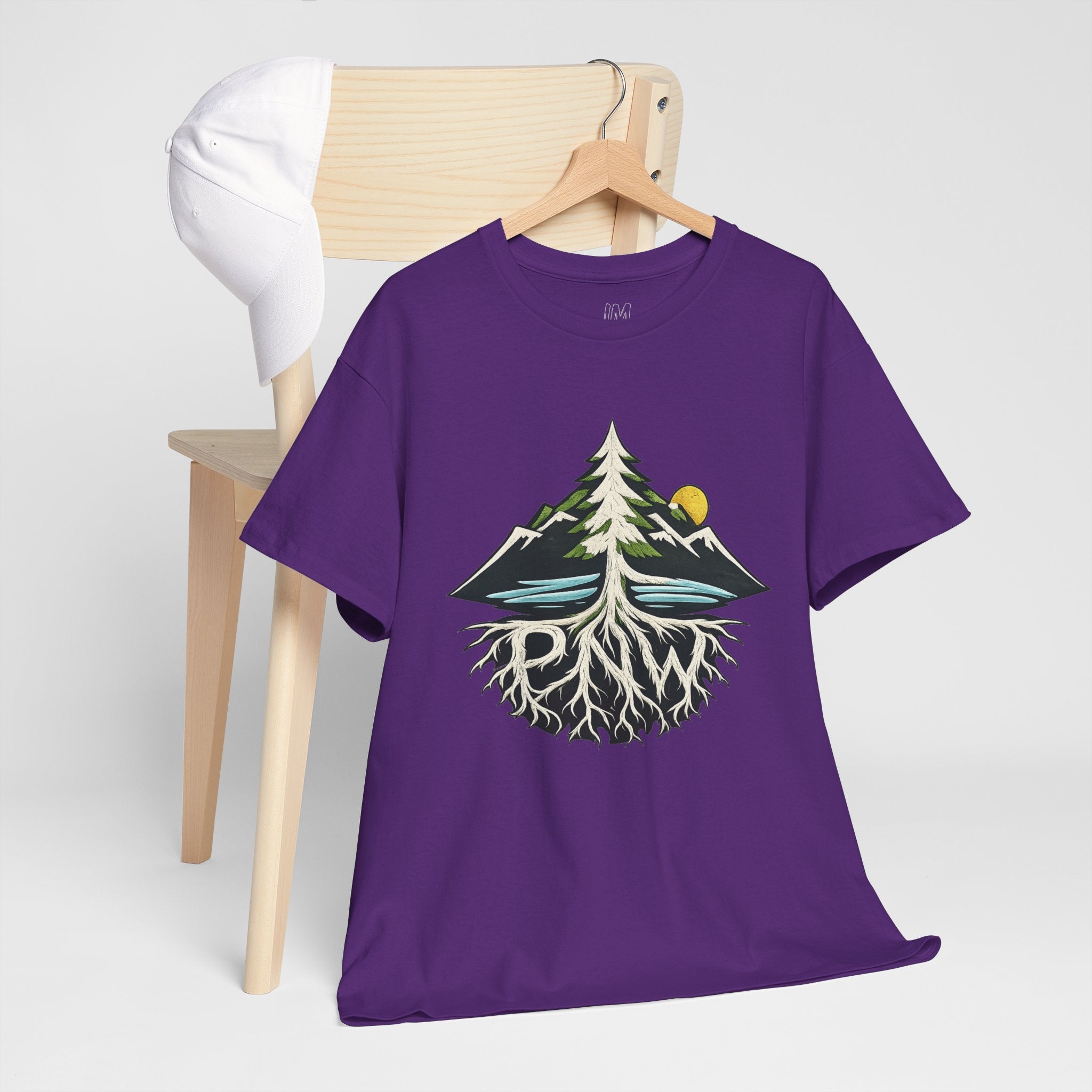 Tree & Roots Mountain T-Shirt — "Rooted in the Pacific Northwest" Nature Graphic Tee