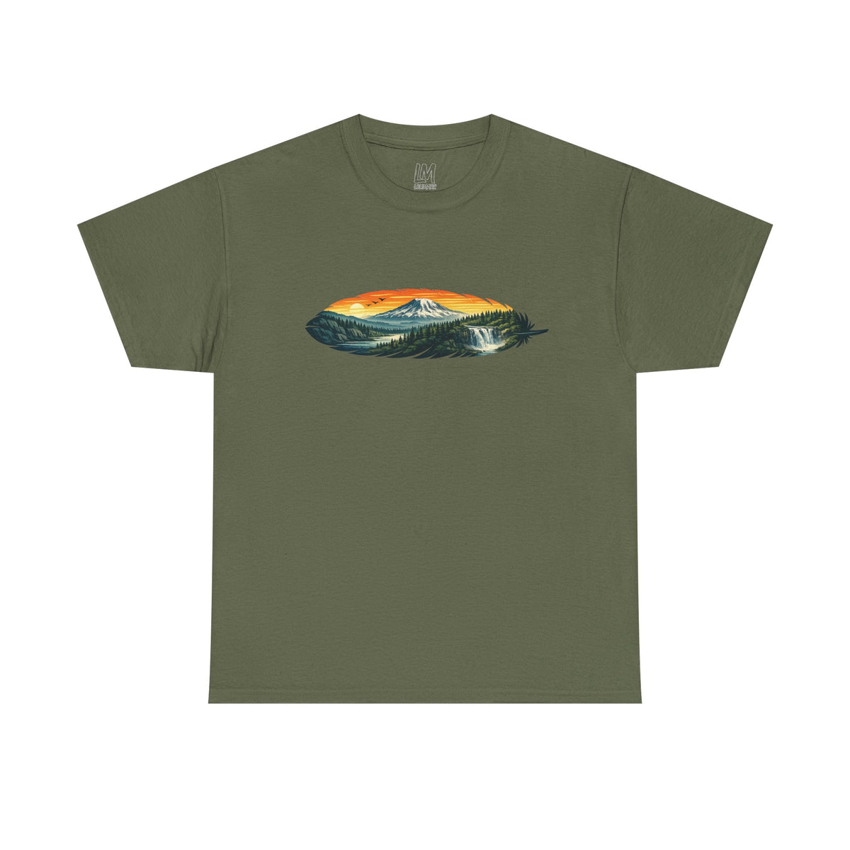 Mount Rainier & Snoqualmie Falls Sunset T-Shirt — Scenic Mountain Landscape Tee