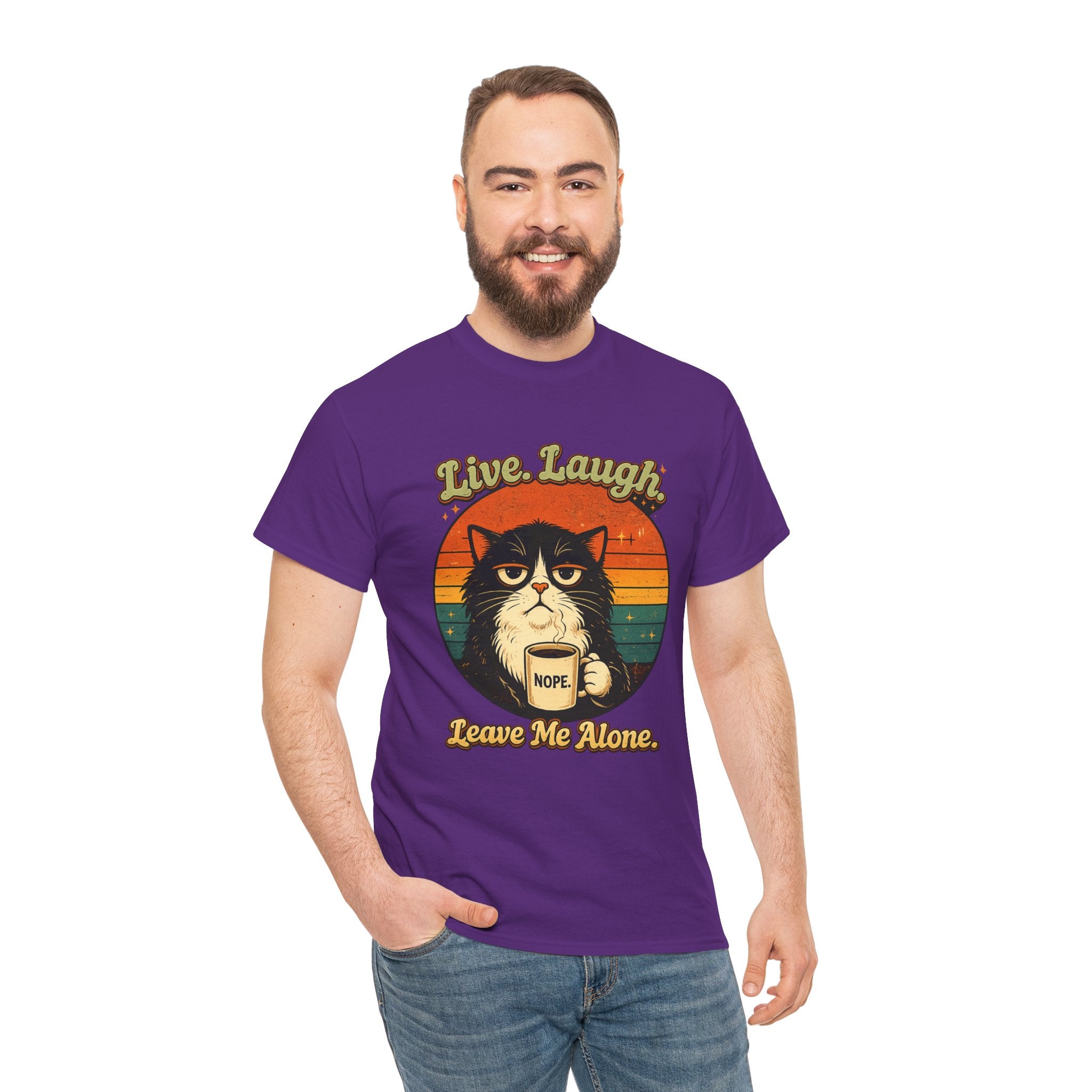 Cat T-Shirt — "Live, Laugh. Leave Me Alone." Retro Vintage Cat Mug Tee