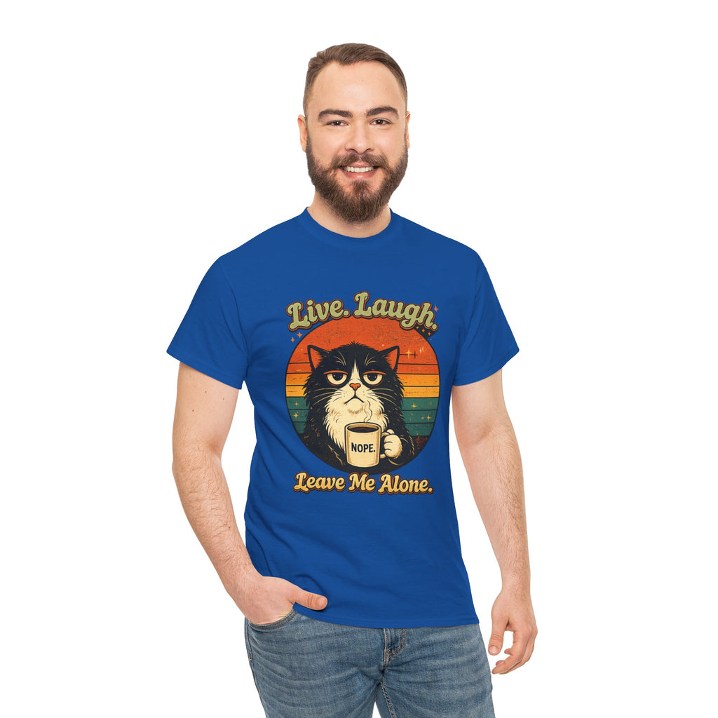 Cat T-Shirt — "Live, Laugh. Leave Me Alone." Retro Vintage Cat Mug Tee