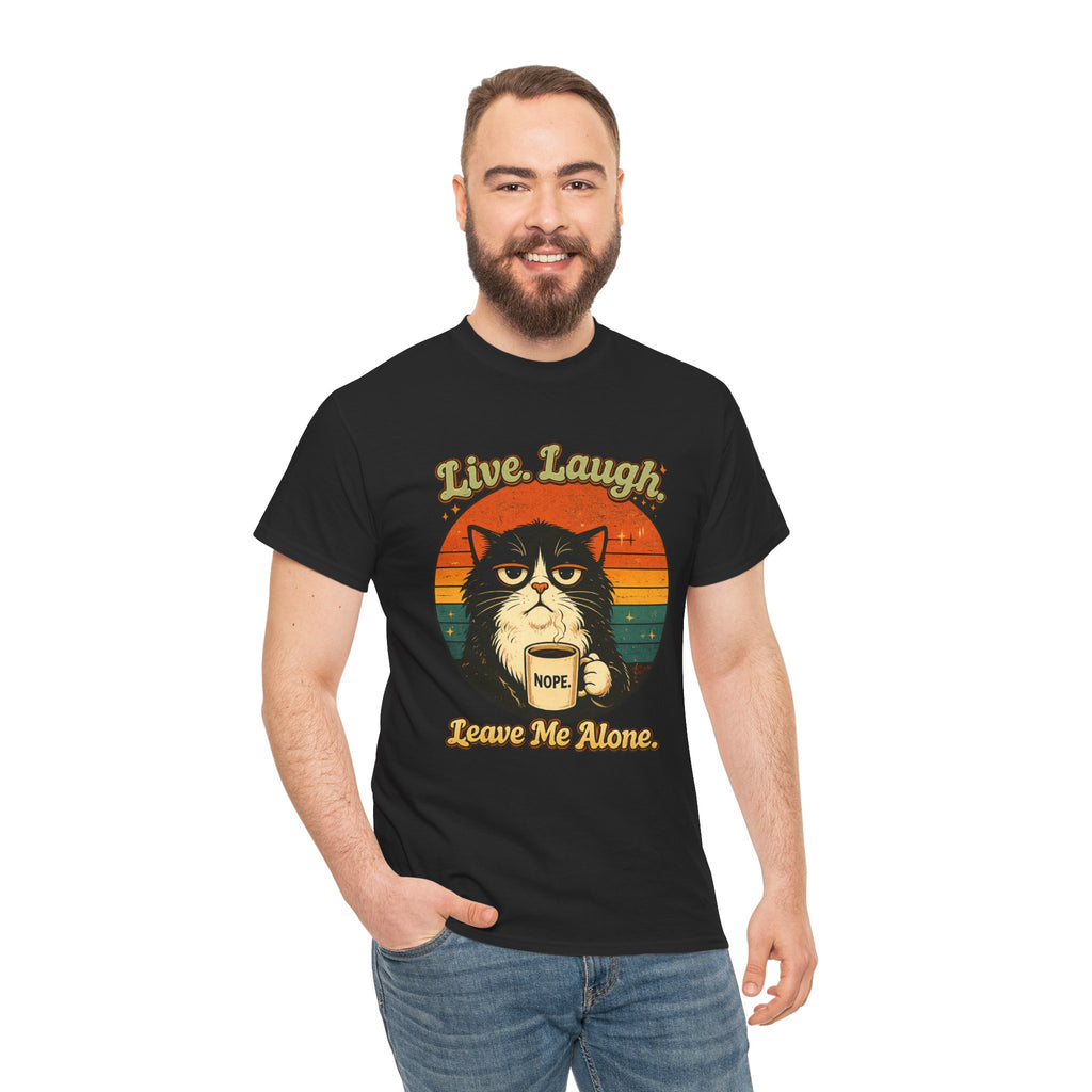 Cat T-Shirt — "Live, Laugh. Leave Me Alone." Retro Vintage Cat Mug Tee