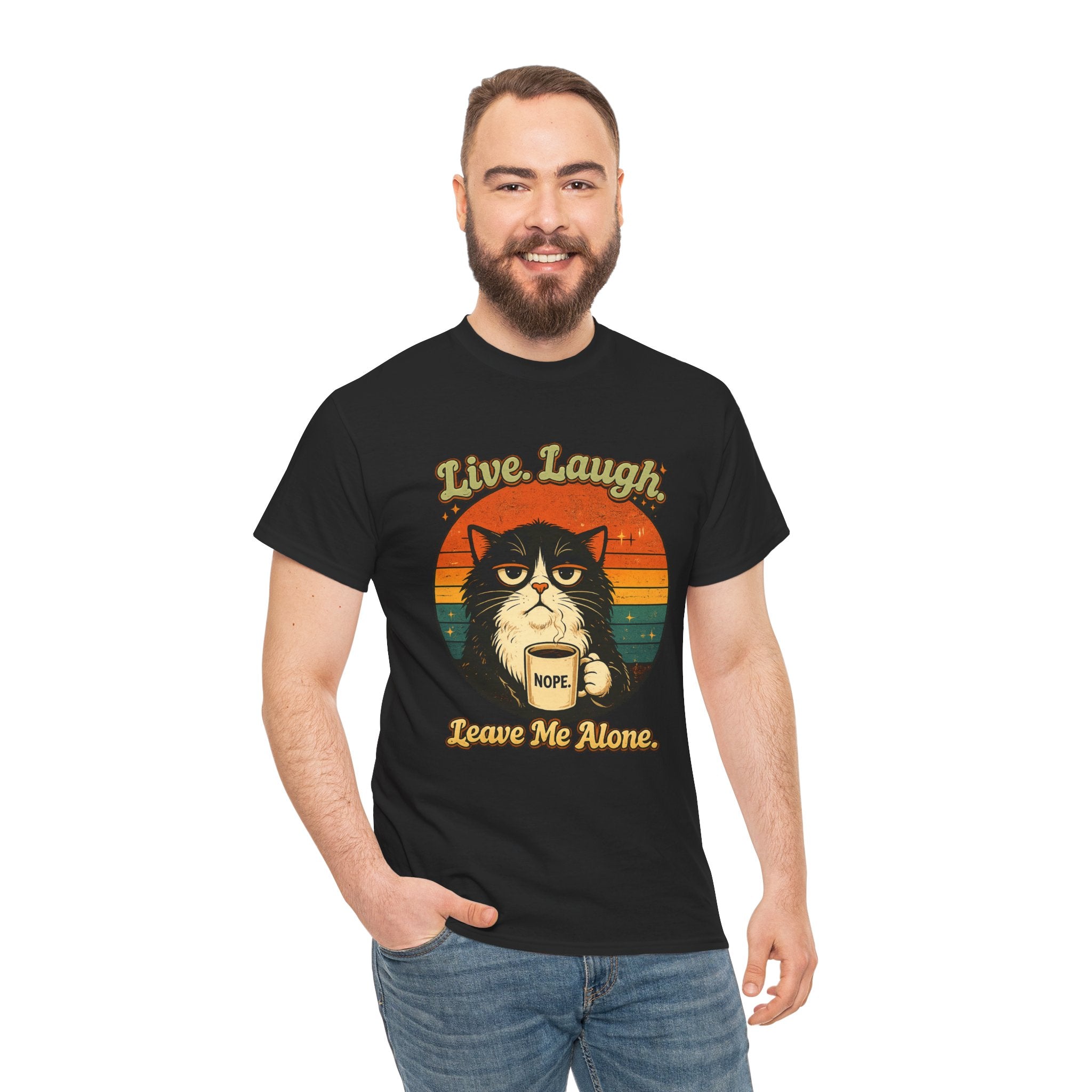 Cat T-Shirt — "Live, Laugh. Leave Me Alone." Retro Vintage Cat Mug Tee
