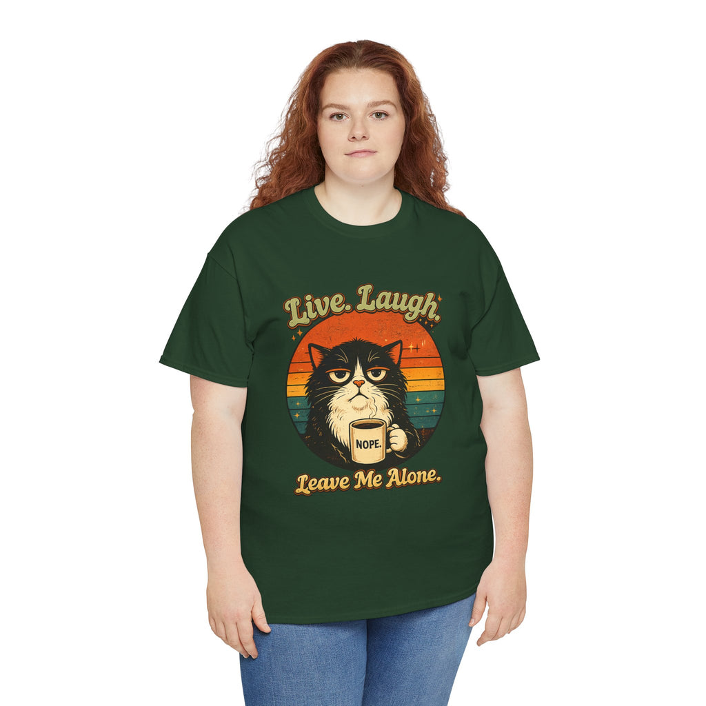 Cat T-Shirt — "Live, Laugh. Leave Me Alone." Retro Vintage Cat Mug Tee