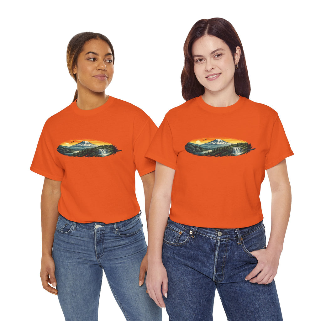 Mount Rainier & Snoqualmie Falls Sunset T-Shirt — Scenic Mountain Landscape Tee