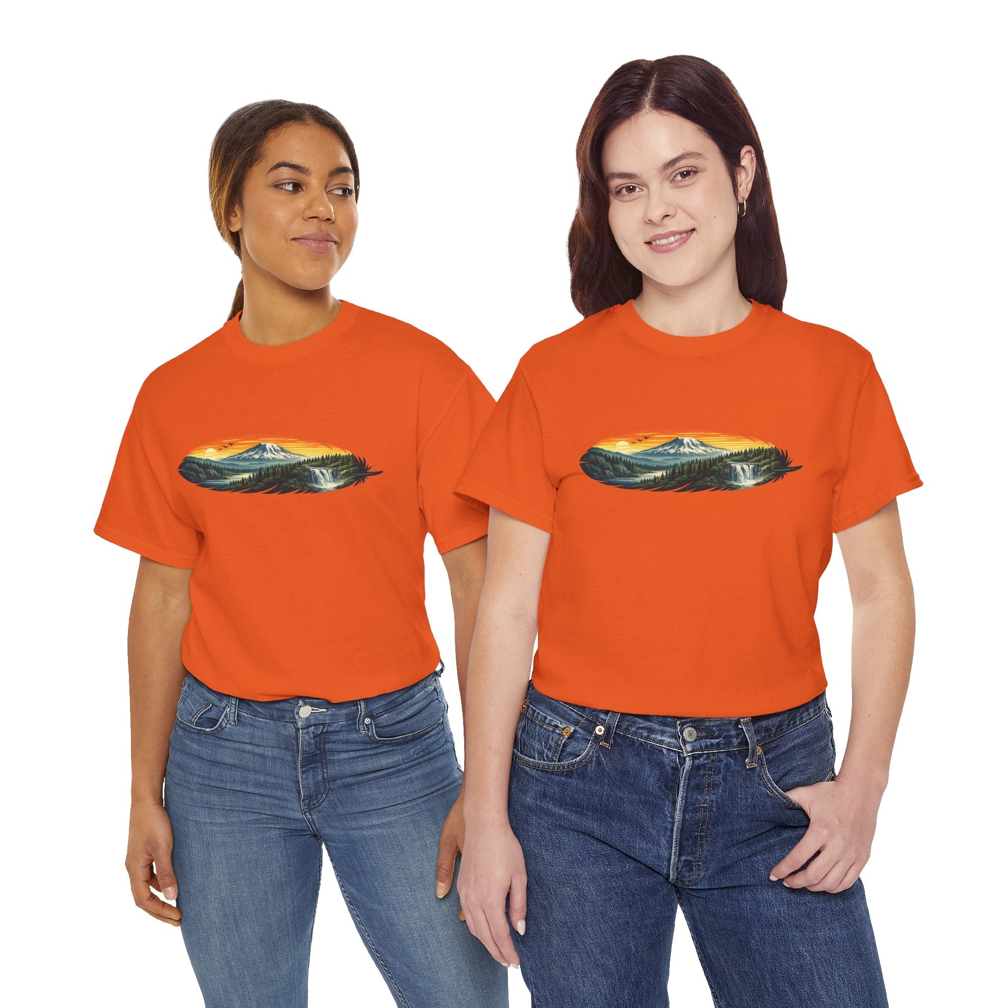 Mount Rainier & Snoqualmie Falls Sunset T-Shirt — Scenic Mountain Landscape Tee