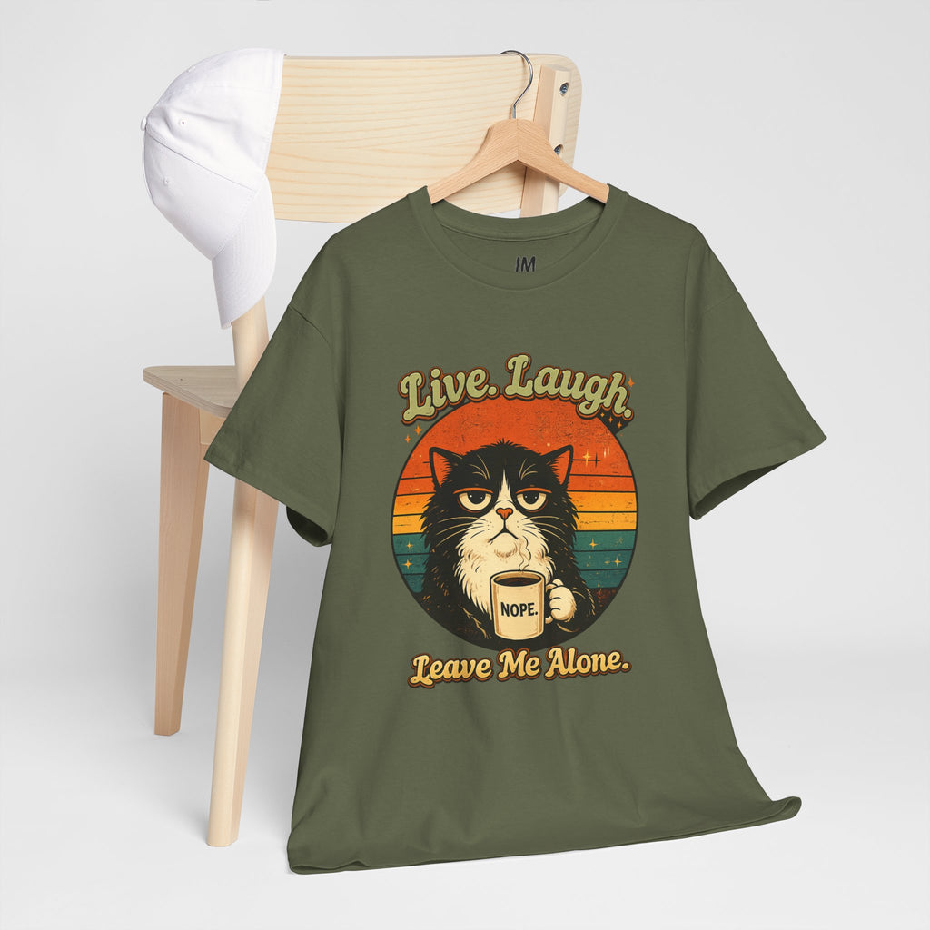 Cat T-Shirt — "Live, Laugh. Leave Me Alone." Retro Vintage Cat Mug Tee
