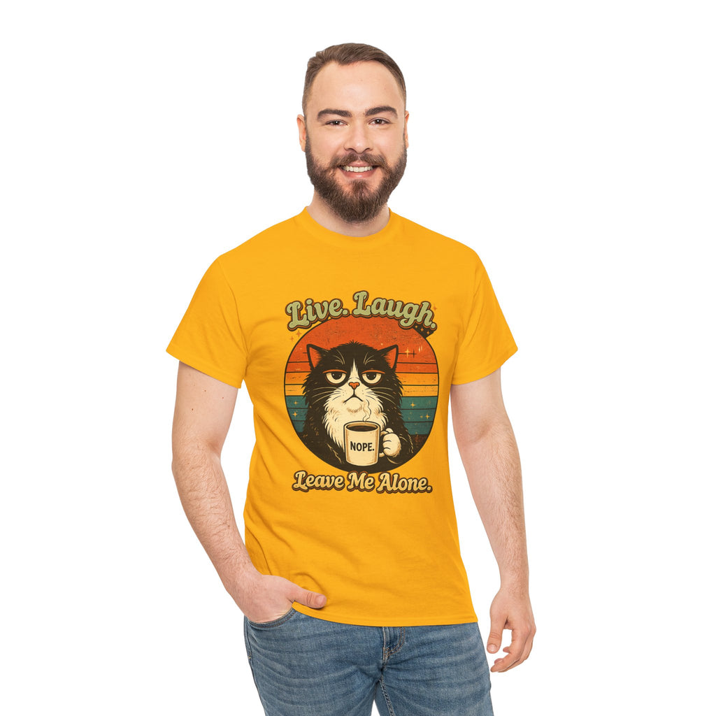 Cat T-Shirt — "Live, Laugh. Leave Me Alone." Retro Vintage Cat Mug Tee