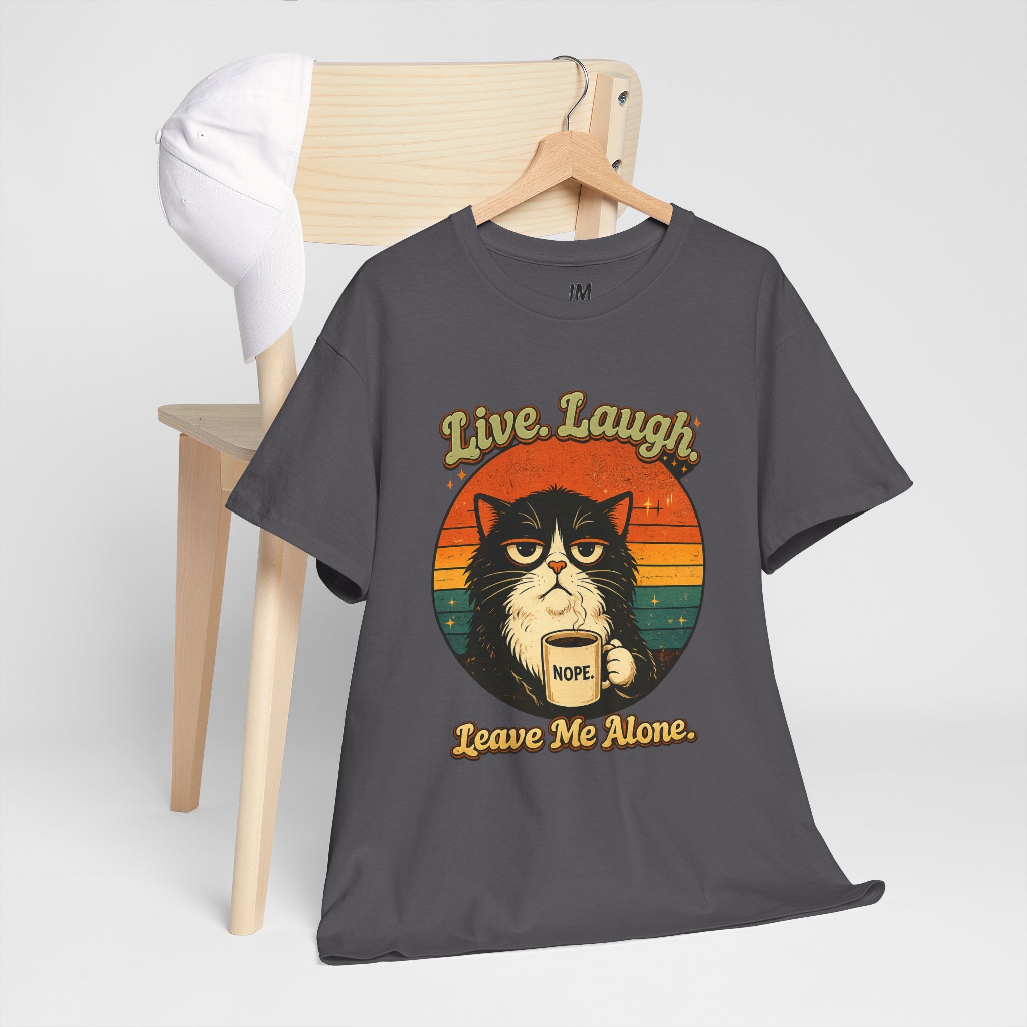 Cat T-Shirt — "Live, Laugh. Leave Me Alone." Retro Vintage Cat Mug Tee