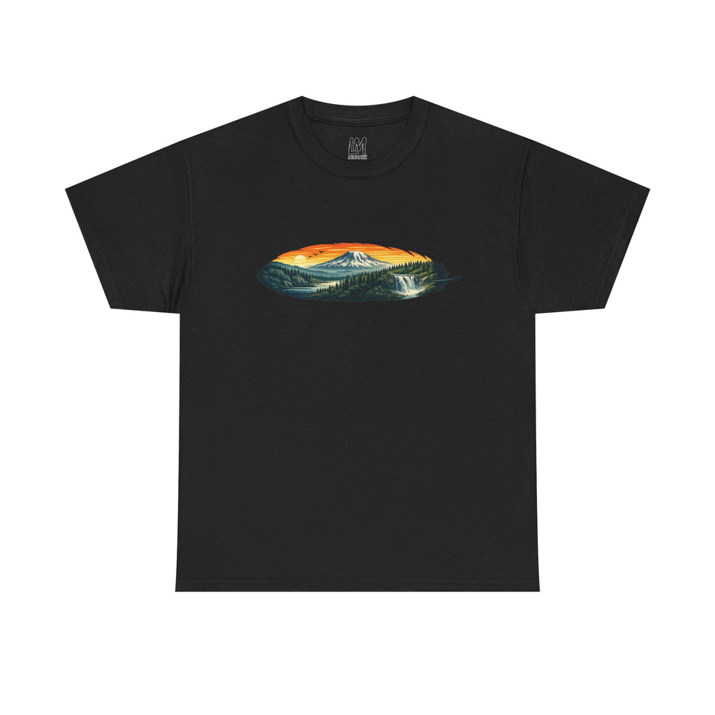 Mount Rainier & Snoqualmie Falls Sunset T-Shirt — Scenic Mountain Landscape Tee