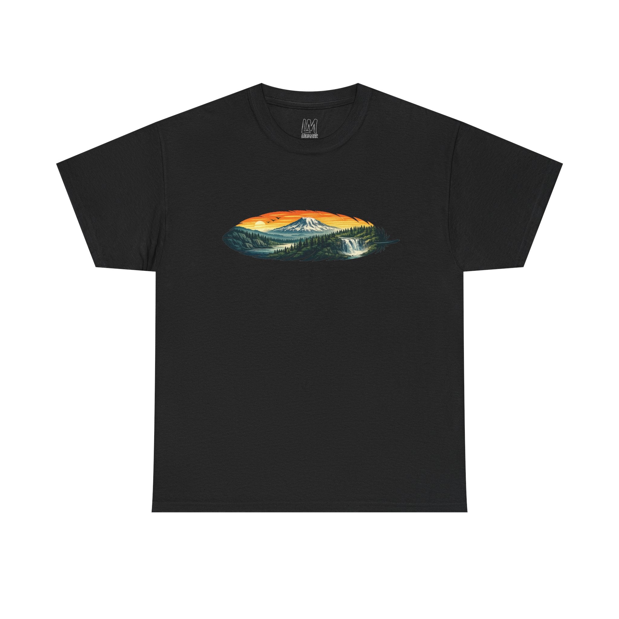 Mount Rainier & Snoqualmie Falls Sunset T-Shirt — Scenic Mountain Landscape Tee