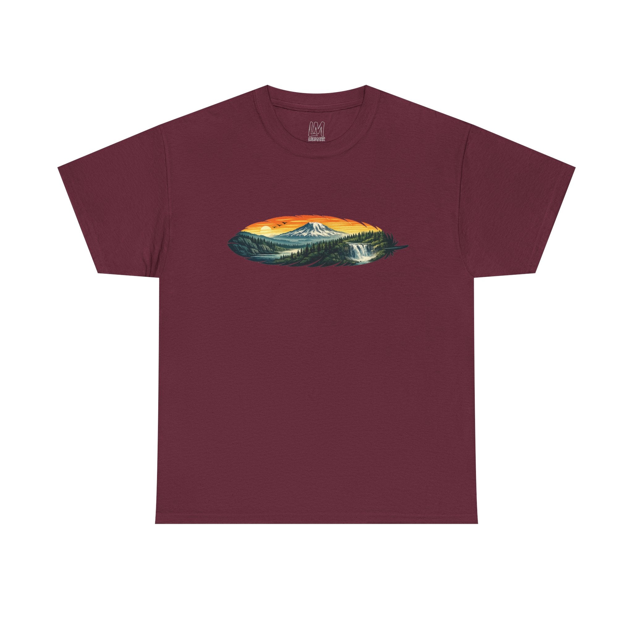 Mount Rainier & Snoqualmie Falls Sunset T-Shirt — Scenic Mountain Landscape Tee