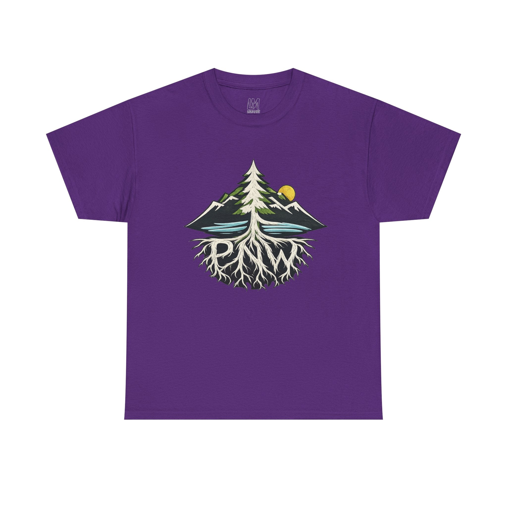 Tree & Roots Mountain T-Shirt — "Rooted in the Pacific Northwest" Nature Graphic Tee