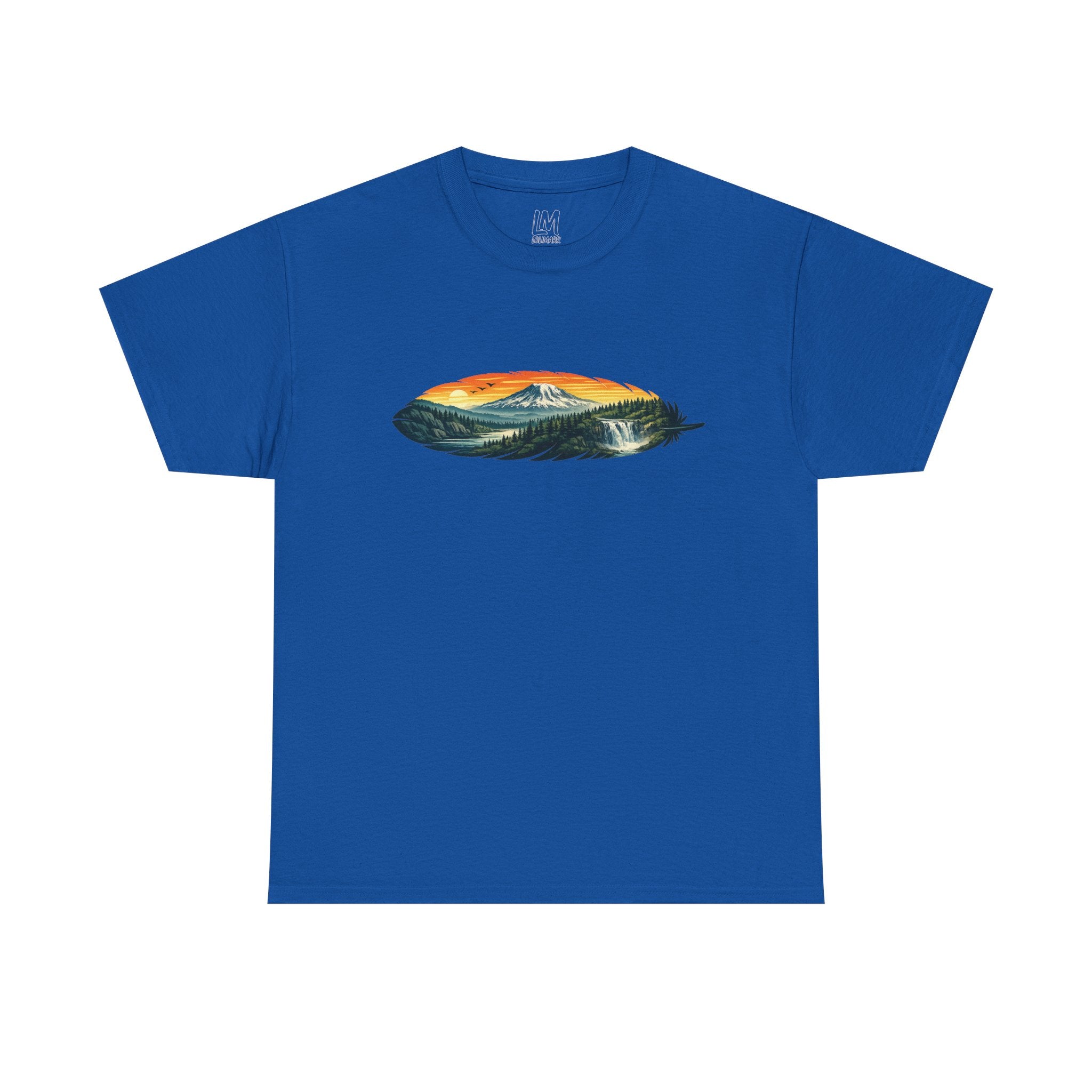 Mount Rainier & Snoqualmie Falls Sunset T-Shirt — Scenic Mountain Landscape Tee