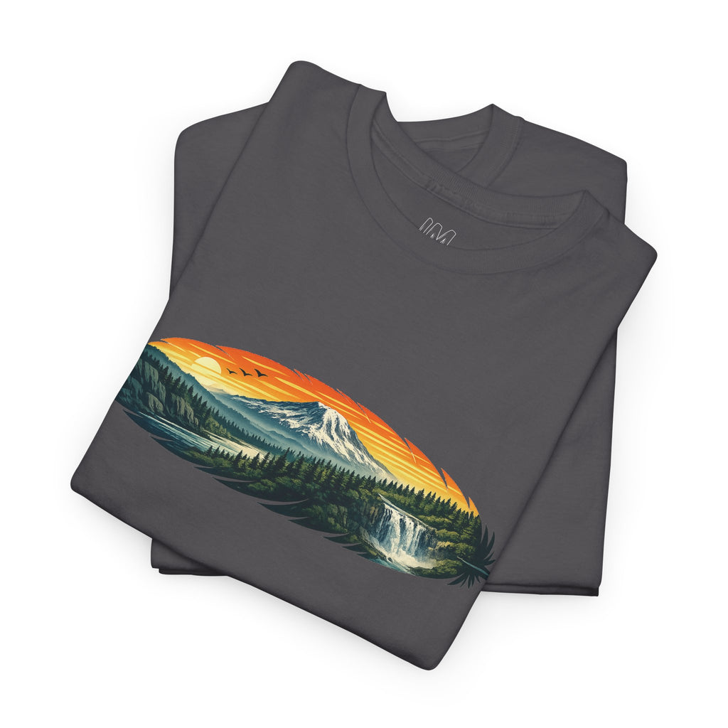 Mount Rainier & Snoqualmie Falls Sunset T-Shirt — Scenic Mountain Landscape Tee