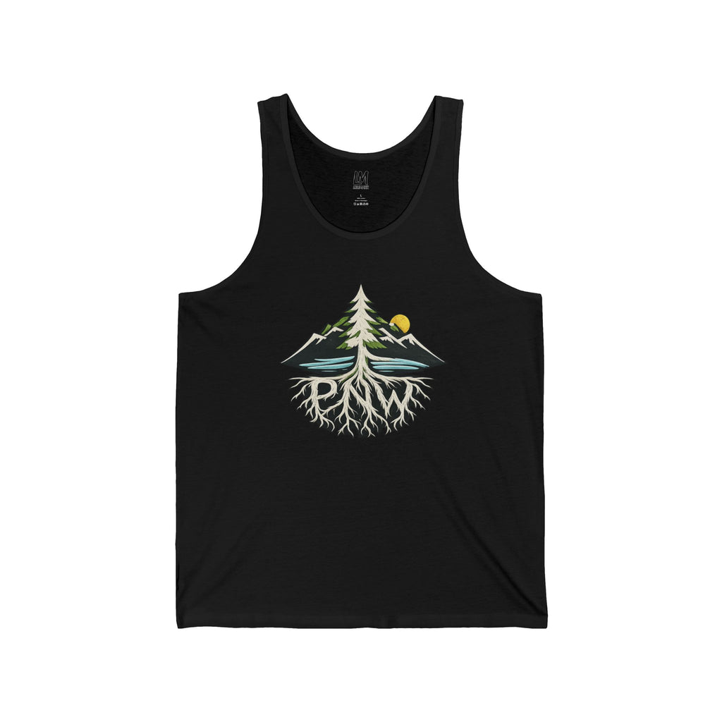 Nature Roots Tank Top — Mountain, Pine & Sun Graphic Tank