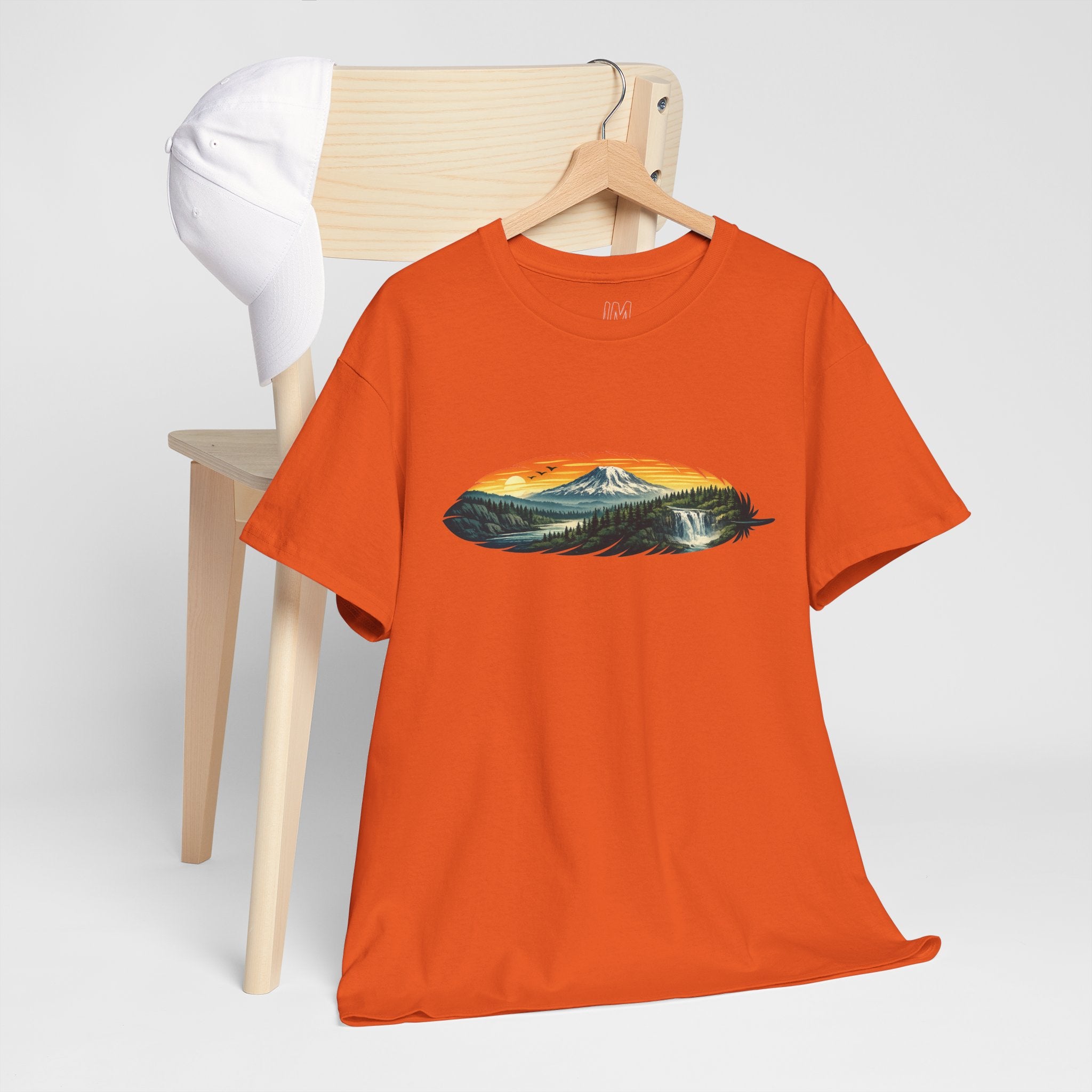 Mount Rainier & Snoqualmie Falls Sunset T-Shirt — Scenic Mountain Landscape Tee