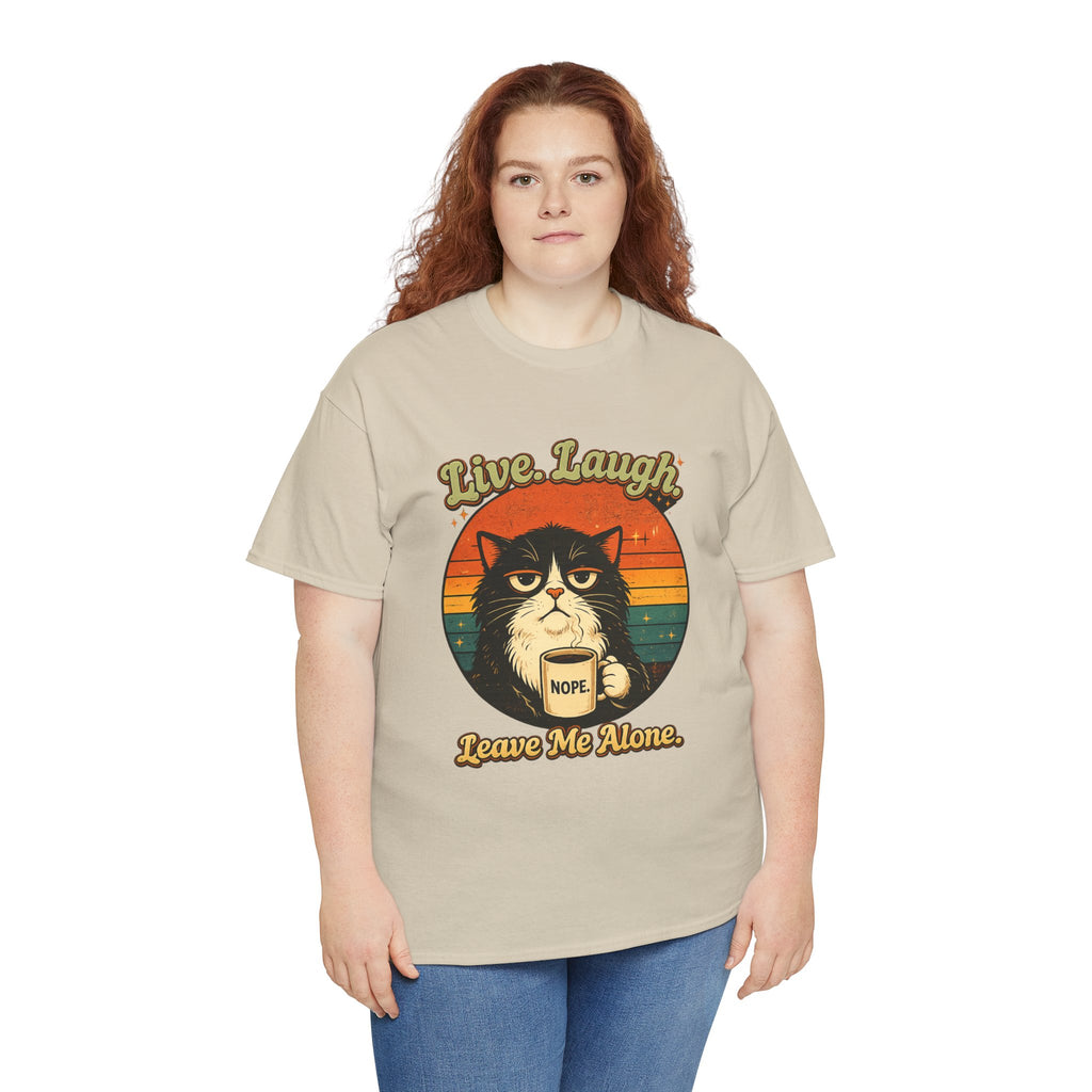 Cat T-Shirt — "Live, Laugh. Leave Me Alone." Retro Vintage Cat Mug Tee