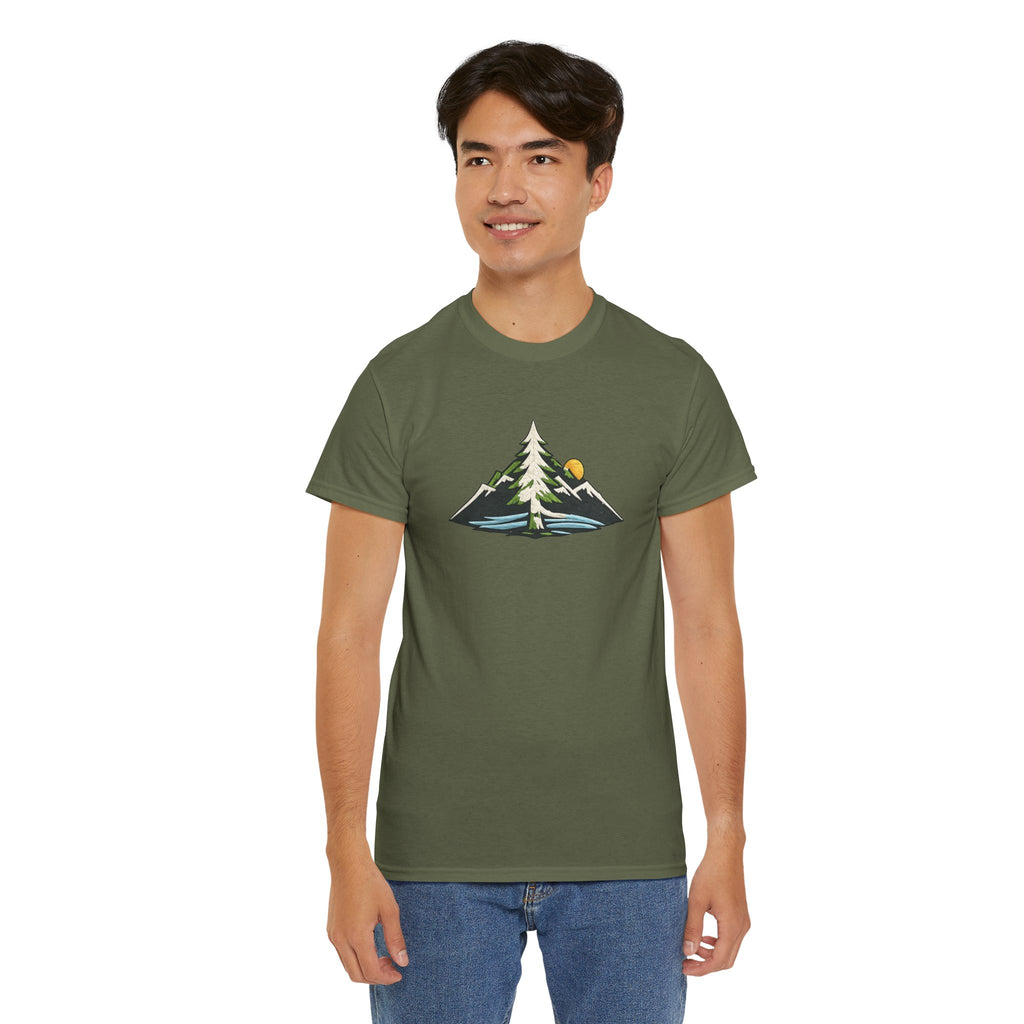 Pacific Northwest Mountain & Tree Tee — Minimal Nature Scenic Shirt