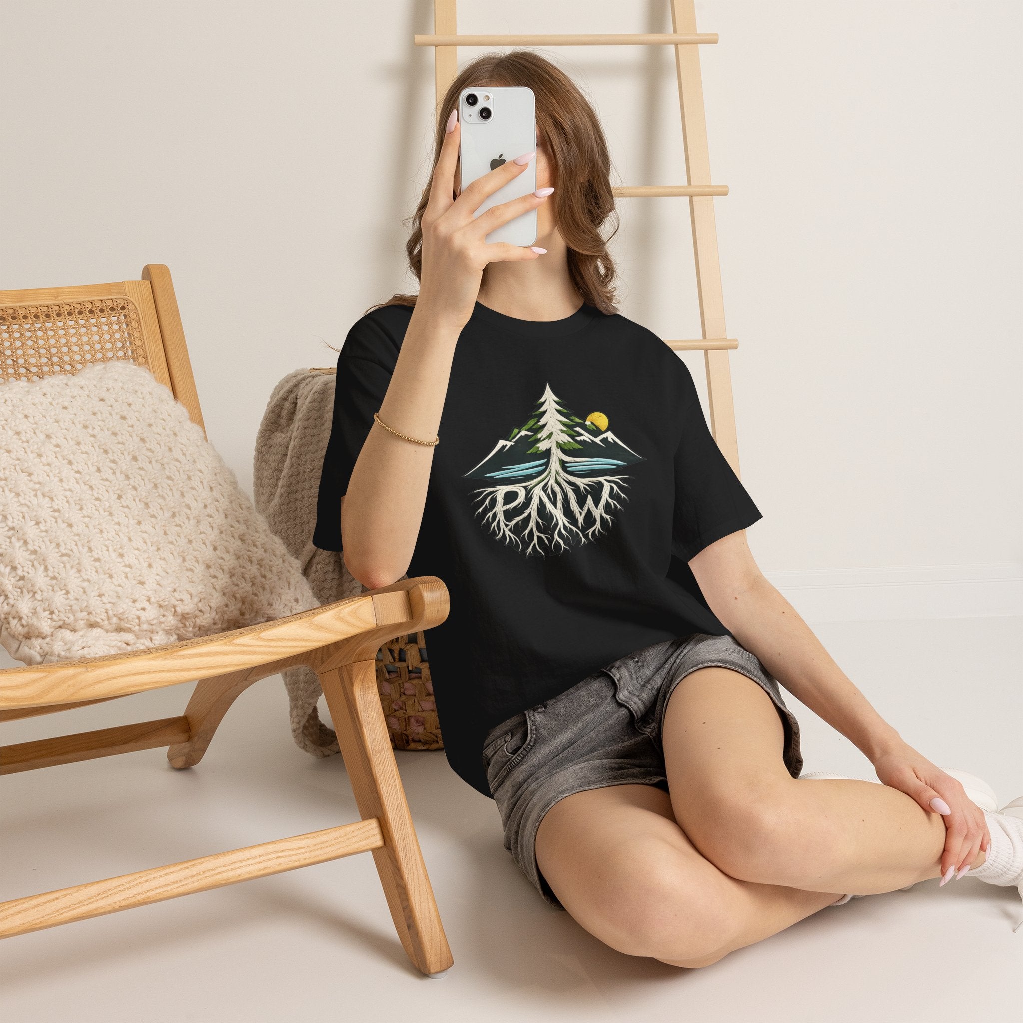 Tree & Roots Mountain T-Shirt — "Rooted in the Pacific Northwest" Nature Graphic Tee