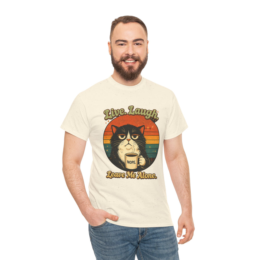 Cat T-Shirt — "Live, Laugh. Leave Me Alone." Retro Vintage Cat Mug Tee