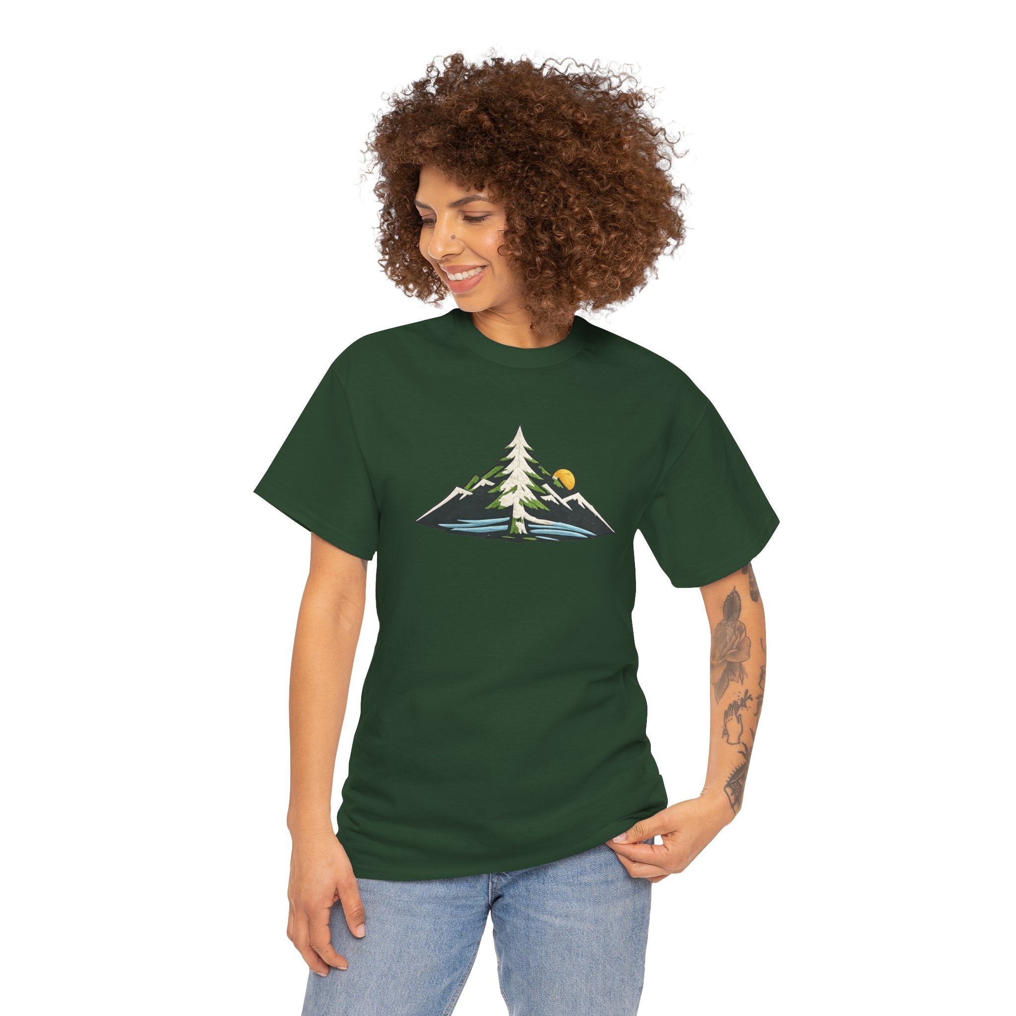 Pacific Northwest Mountain & Tree Tee — Minimal Nature Scenic Shirt