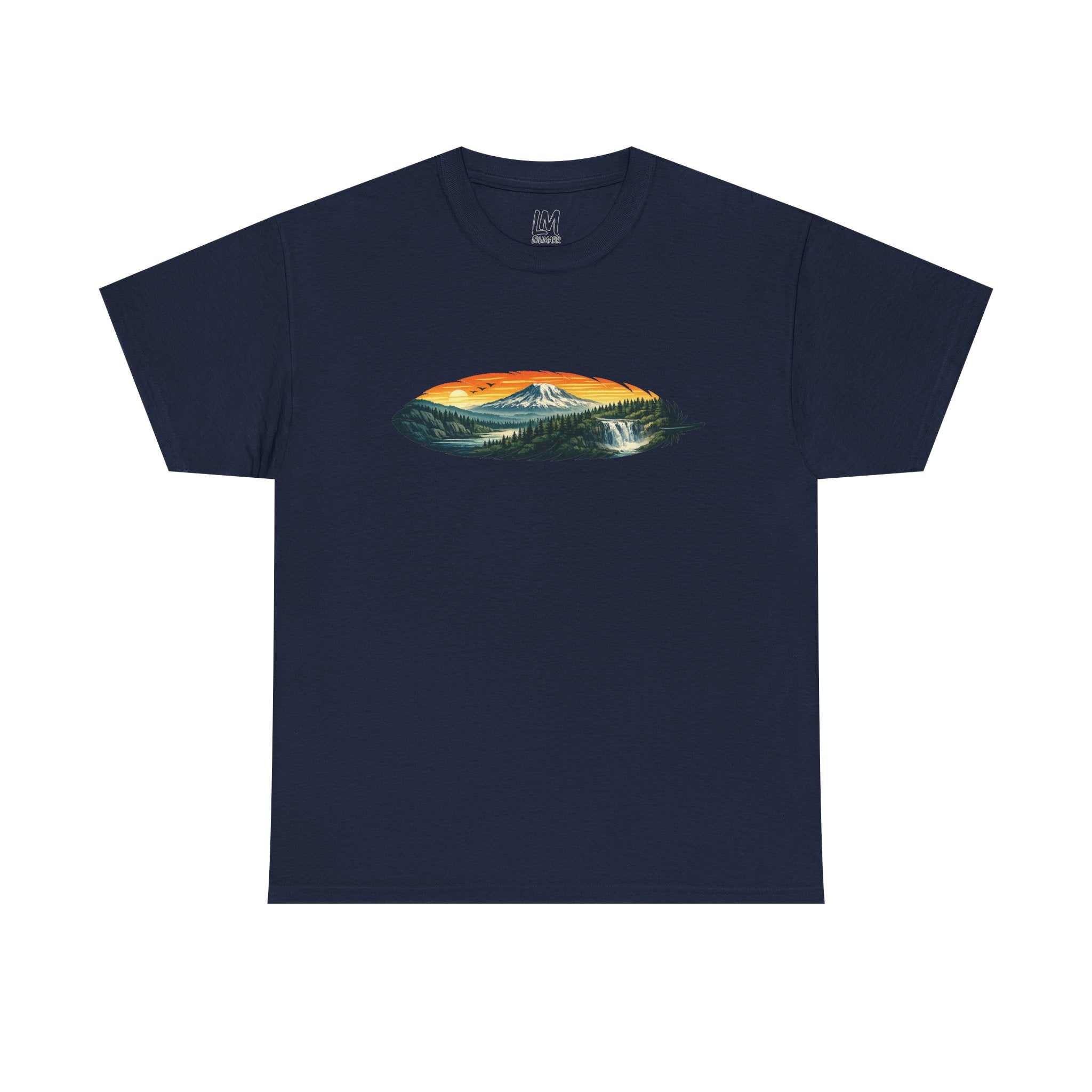 Mount Rainier & Snoqualmie Falls Sunset T-Shirt — Scenic Mountain Landscape Tee