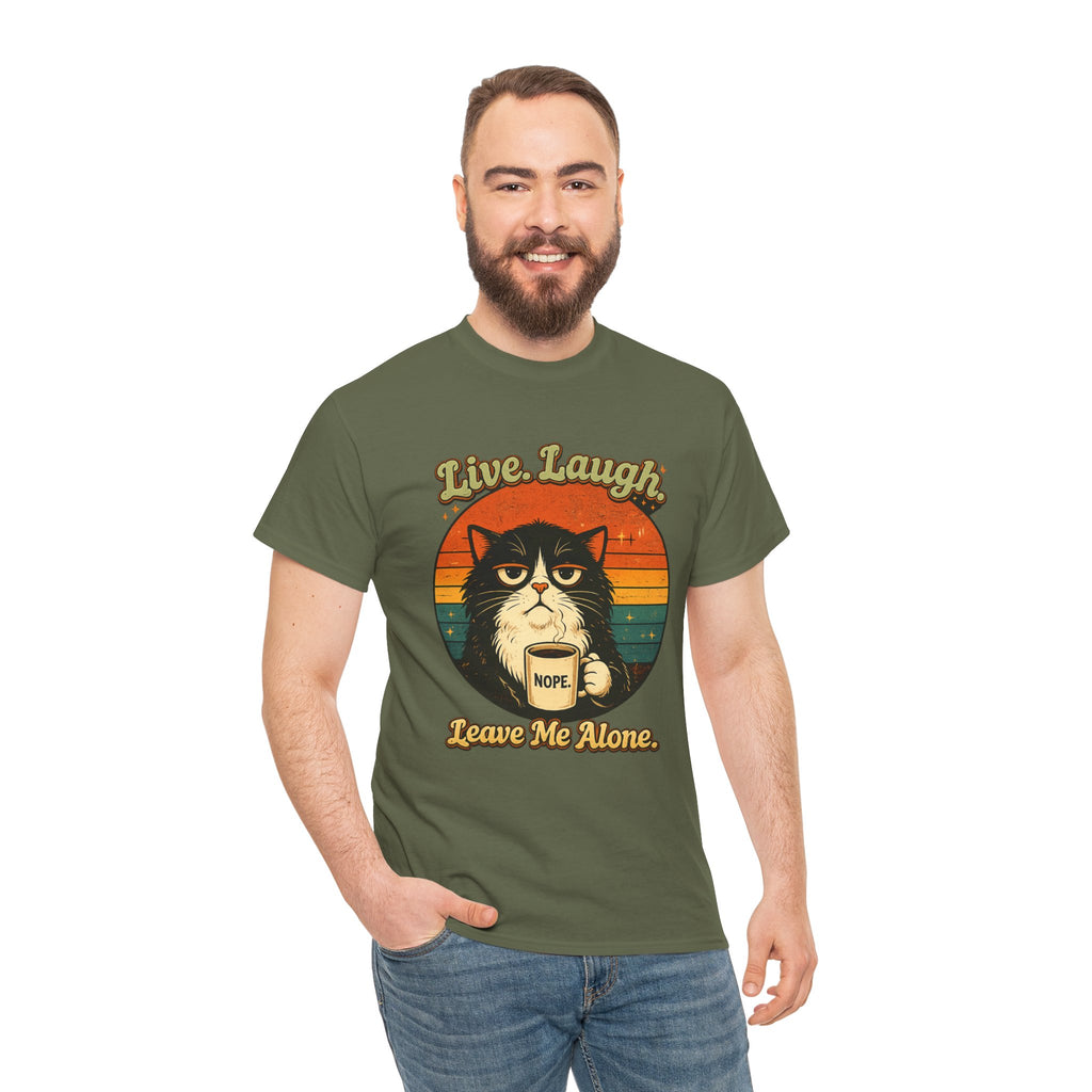 Cat T-Shirt — "Live, Laugh. Leave Me Alone." Retro Vintage Cat Mug Tee