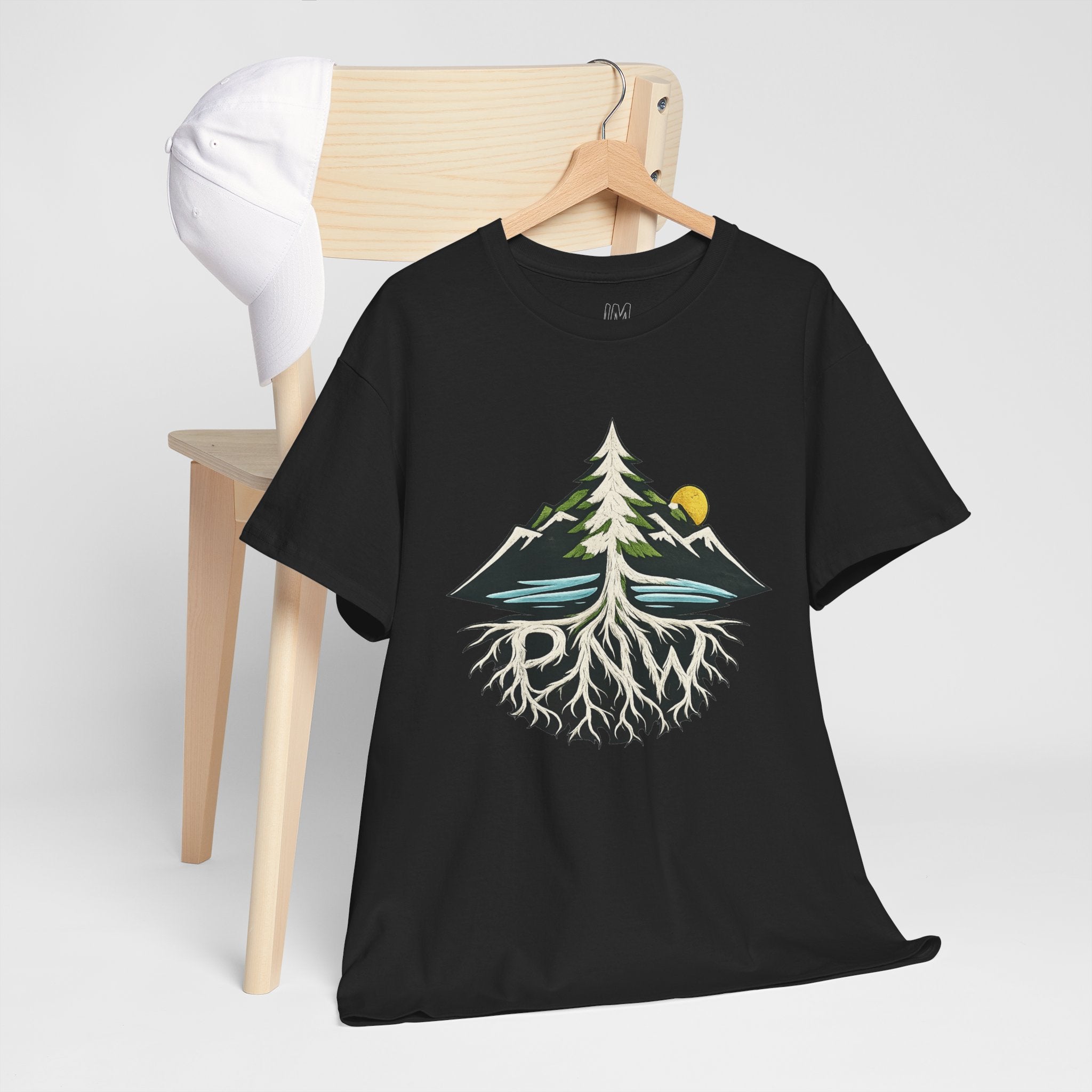 Tree & Roots Mountain T-Shirt — "Rooted in the Pacific Northwest" Nature Graphic Tee