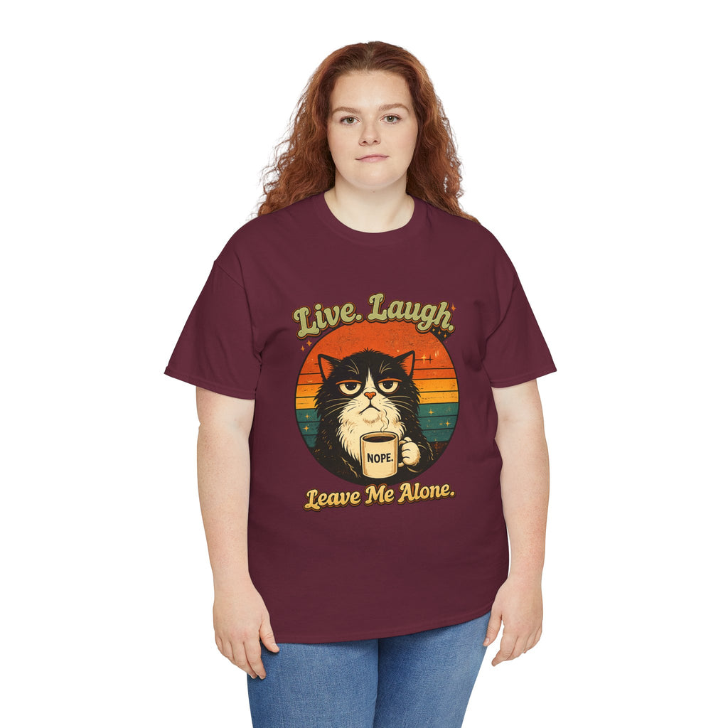 Cat T-Shirt — "Live, Laugh. Leave Me Alone." Retro Vintage Cat Mug Tee