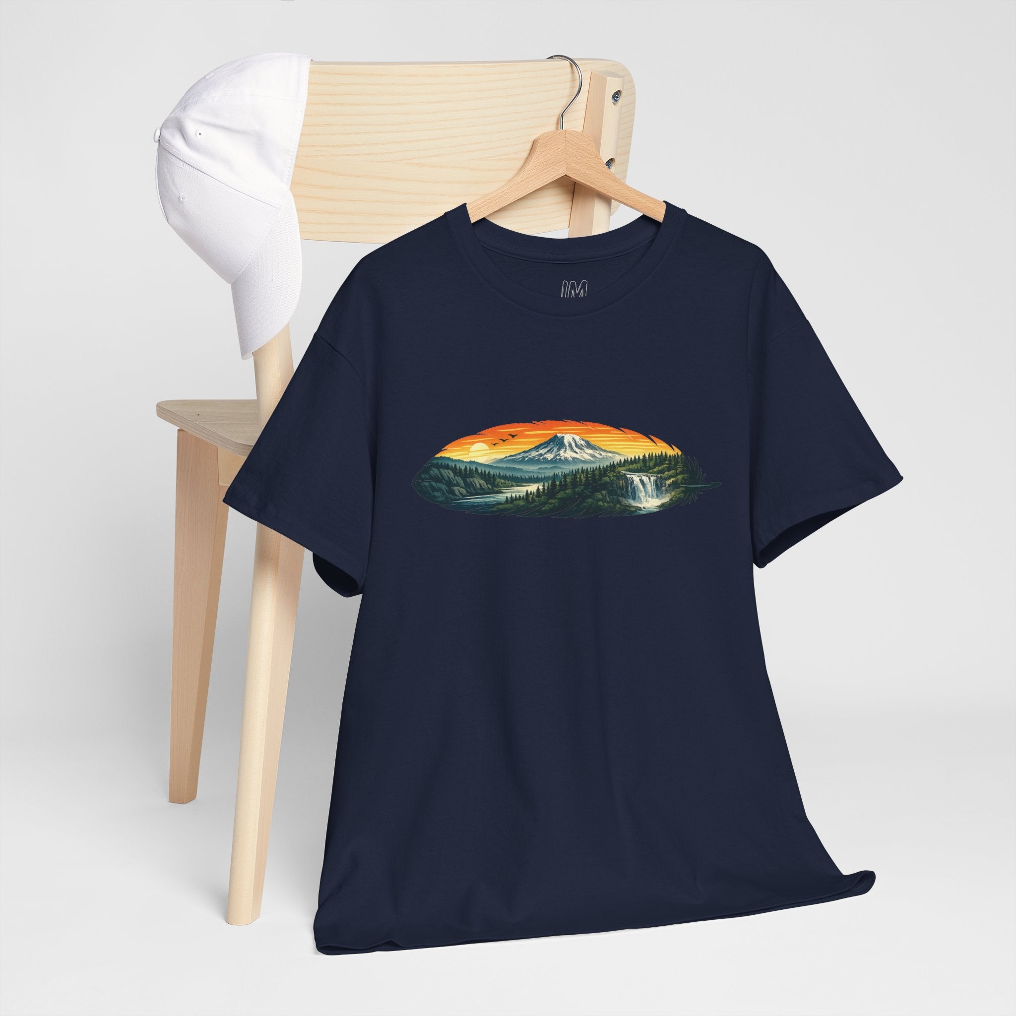 Mount Rainier & Snoqualmie Falls Sunset T-Shirt — Scenic Mountain Landscape Tee