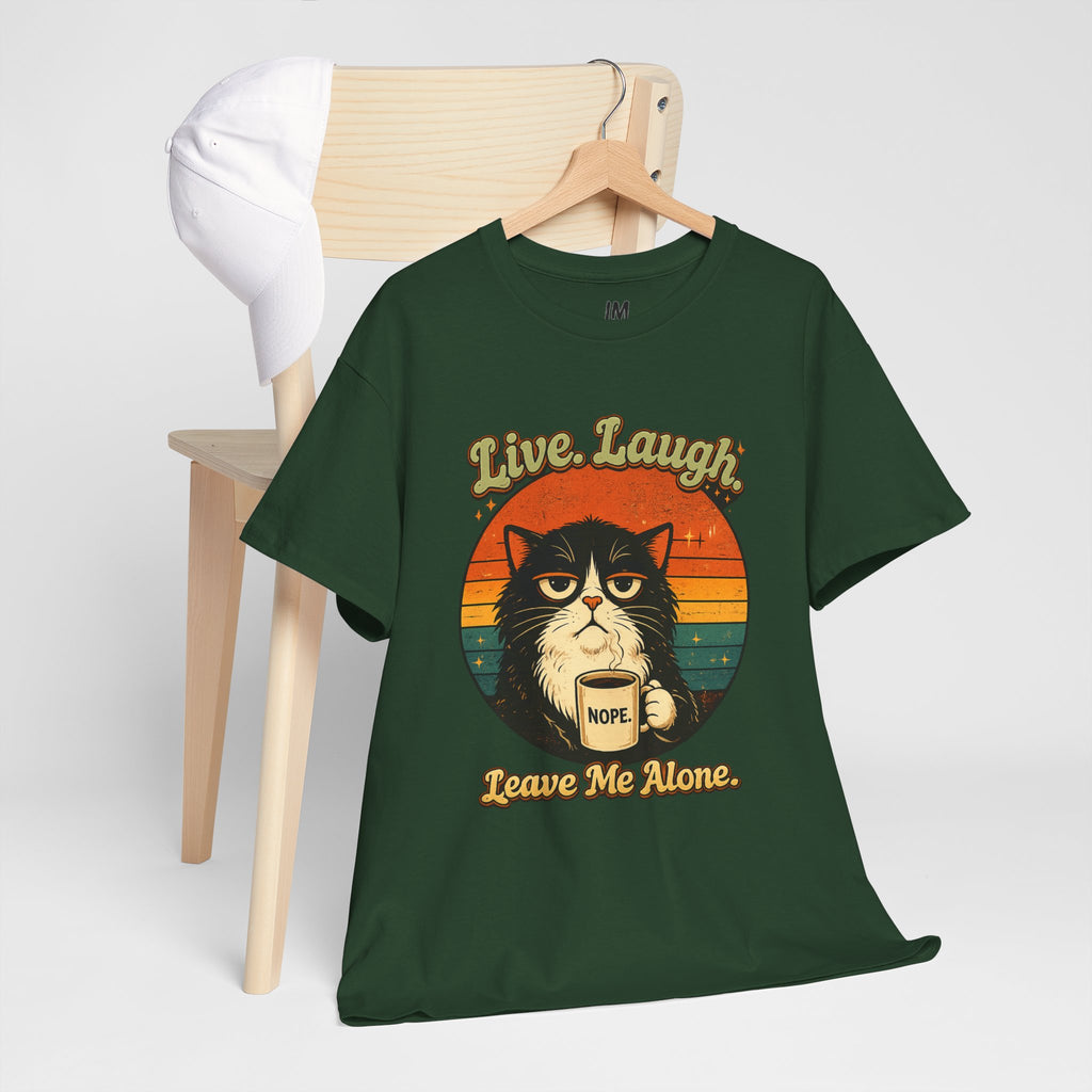 Cat T-Shirt — "Live, Laugh. Leave Me Alone." Retro Vintage Cat Mug Tee