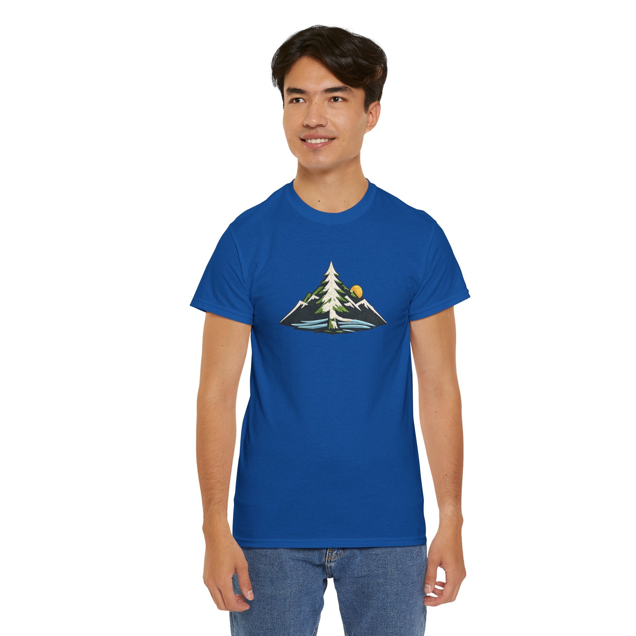 Pacific Northwest Mountain & Tree Tee — Minimal Nature Scenic Shirt