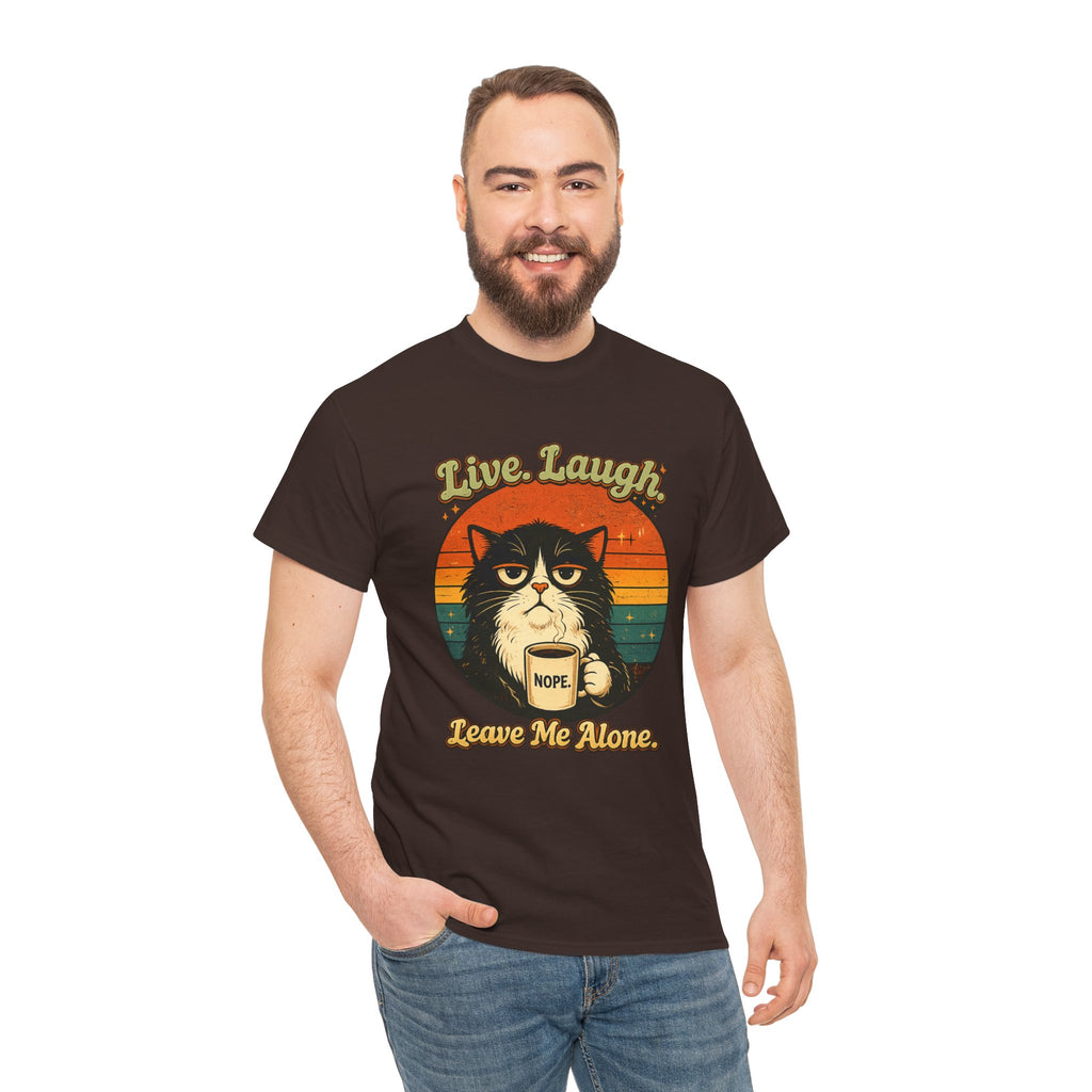 Cat T-Shirt — "Live, Laugh. Leave Me Alone." Retro Vintage Cat Mug Tee