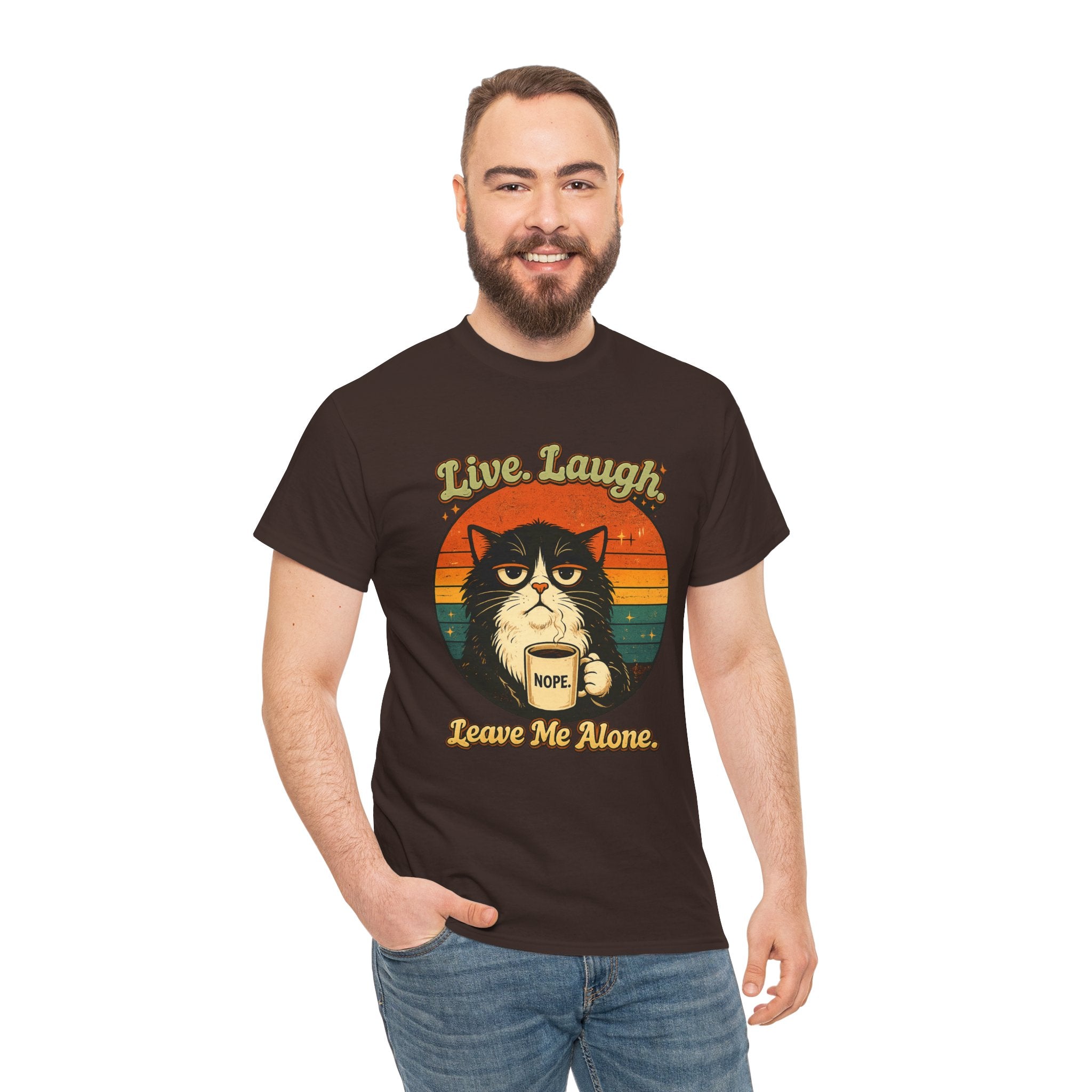 Cat T-Shirt — "Live, Laugh. Leave Me Alone." Retro Vintage Cat Mug Tee