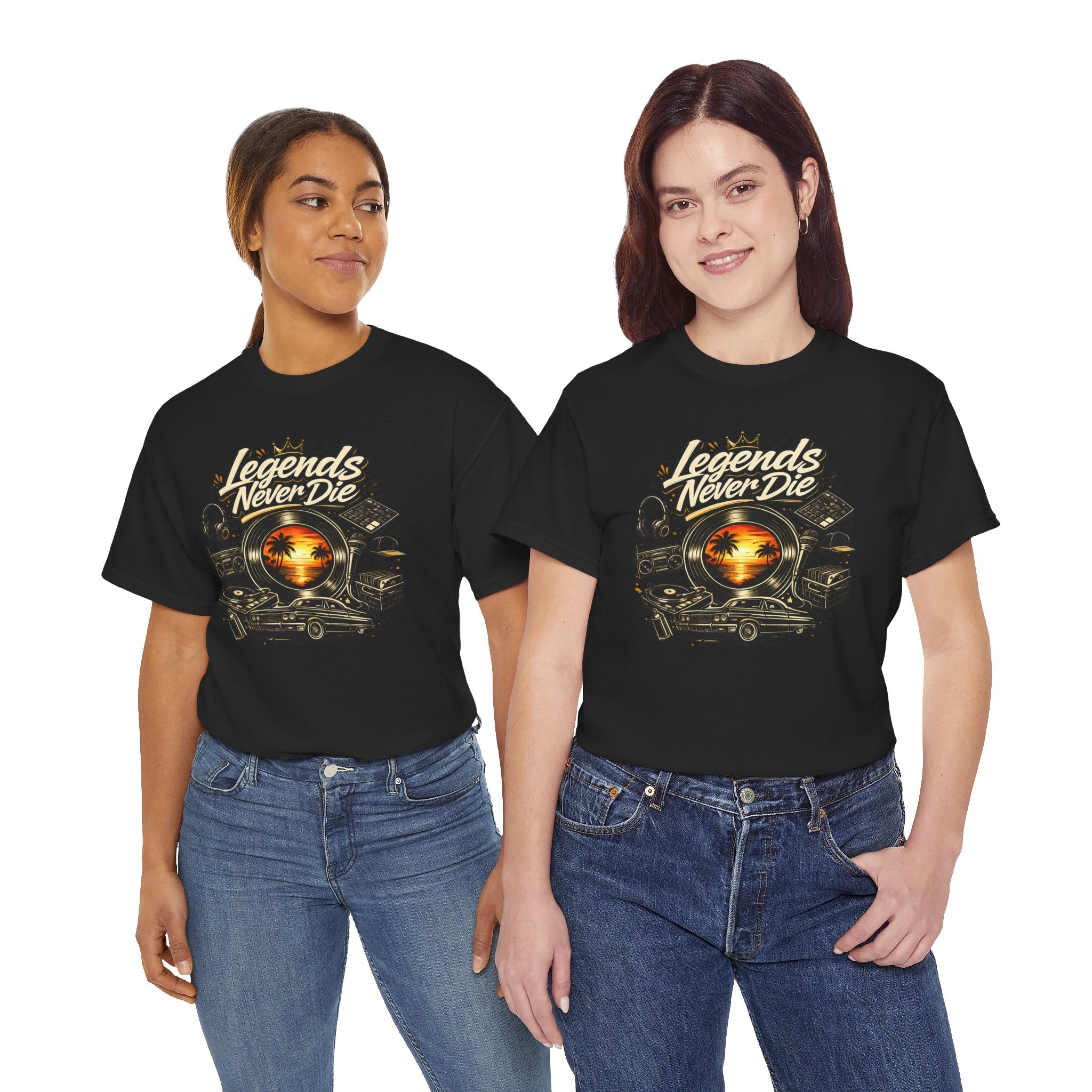 Legends Never Die Tee — Vintage Sunset Car Graphic T-Shirt