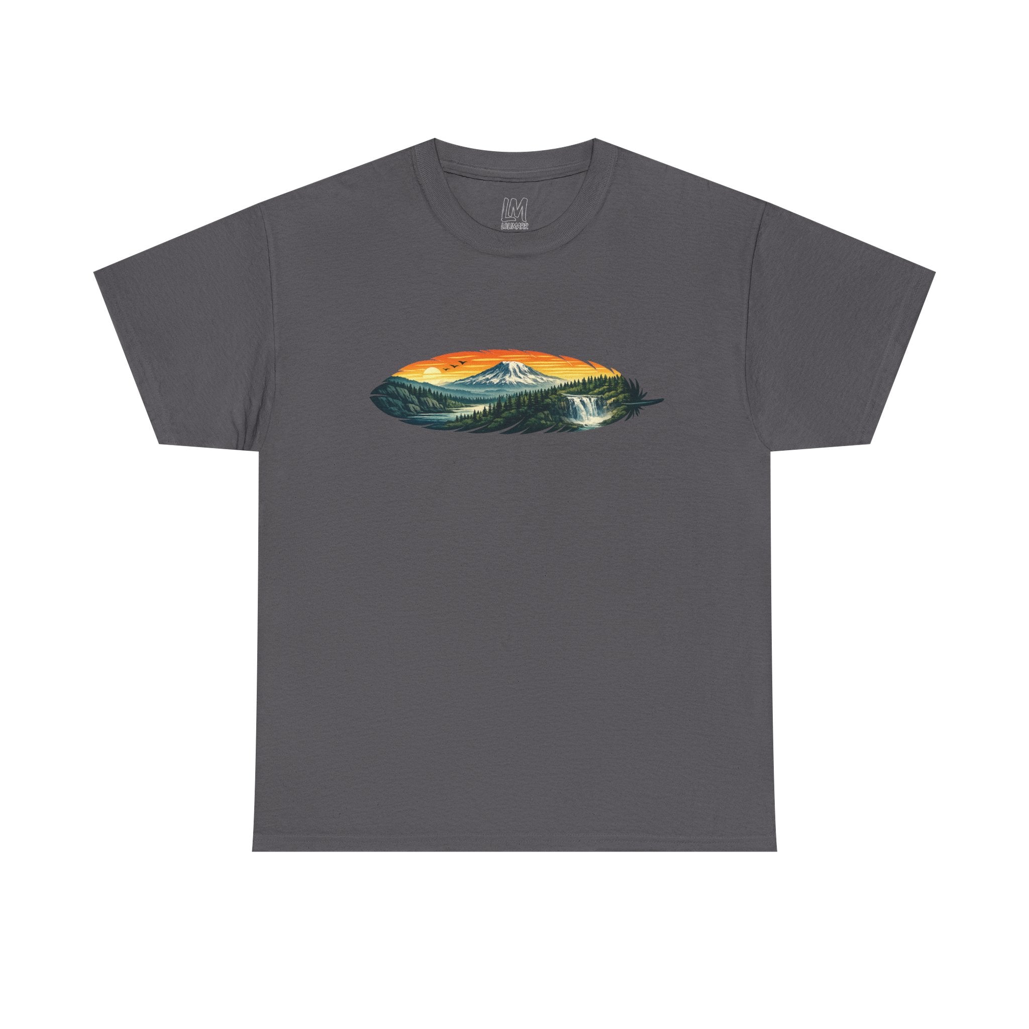 Mount Rainier & Snoqualmie Falls Sunset T-Shirt — Scenic Mountain Landscape Tee