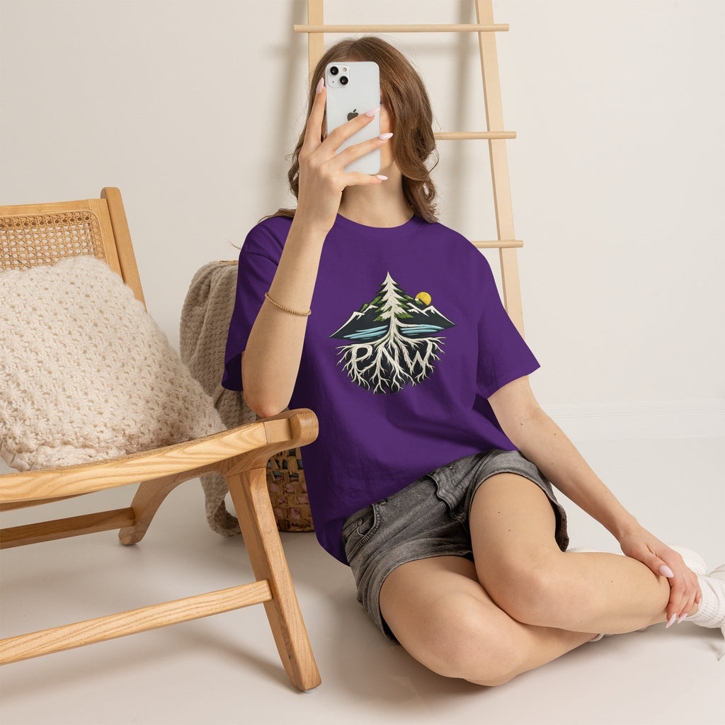 Tree & Roots Mountain T-Shirt — "Rooted in the Pacific Northwest" Nature Graphic Tee