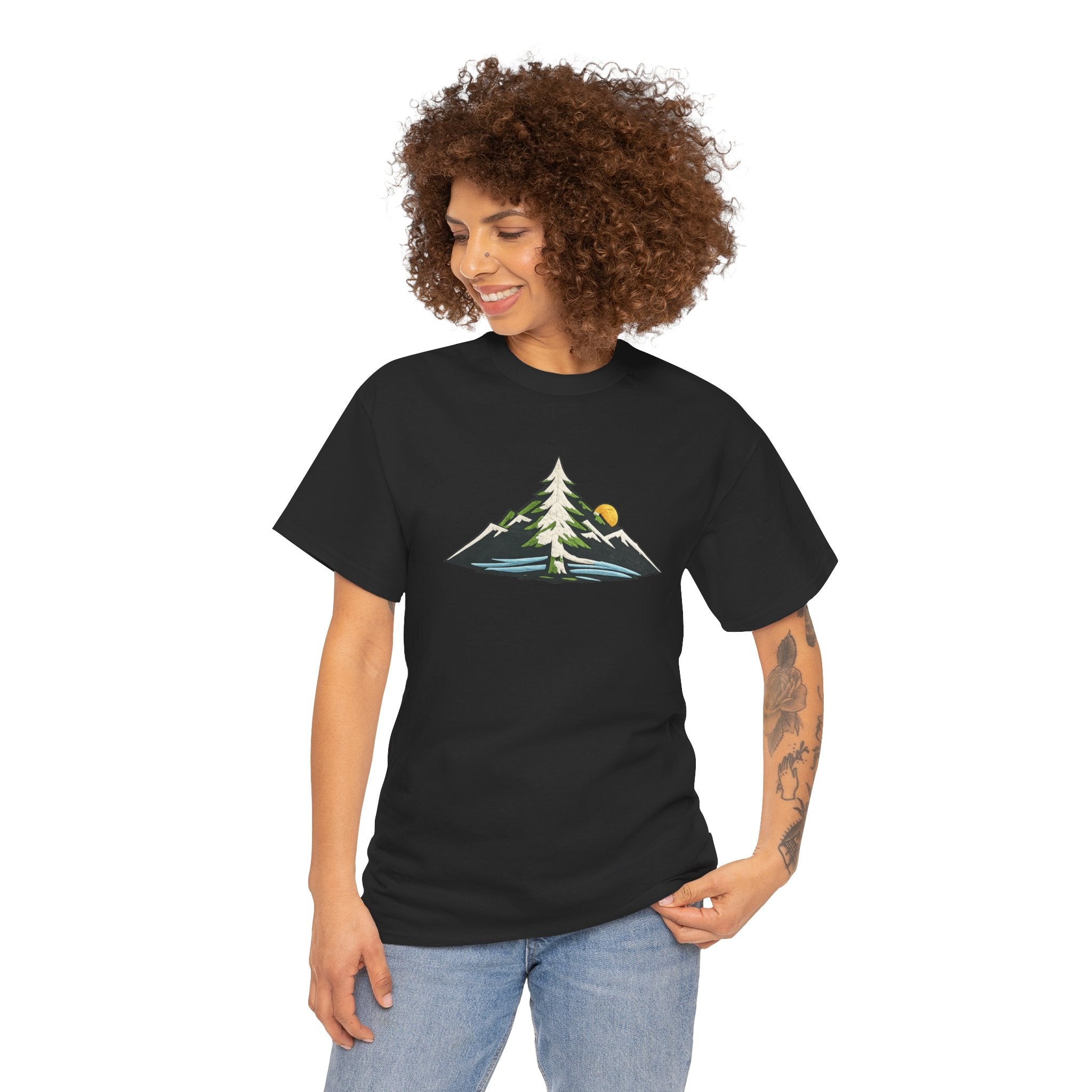 Pacific Northwest Mountain & Tree Tee — Minimal Nature Scenic Shirt