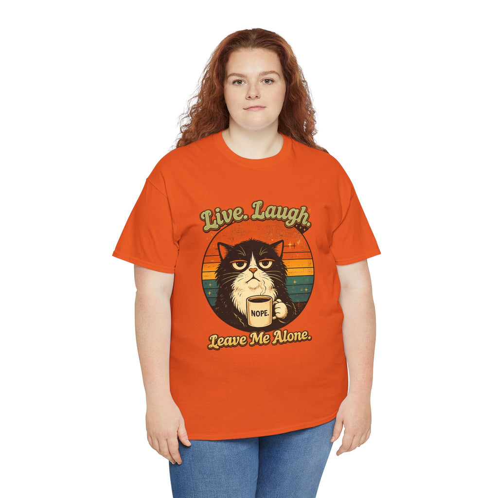 Cat T-Shirt — "Live, Laugh. Leave Me Alone." Retro Vintage Cat Mug Tee