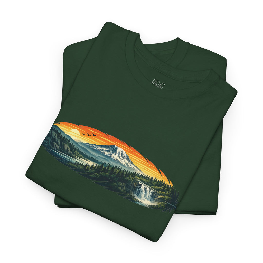 Mount Rainier & Snoqualmie Falls Sunset T-Shirt — Scenic Mountain Landscape Tee