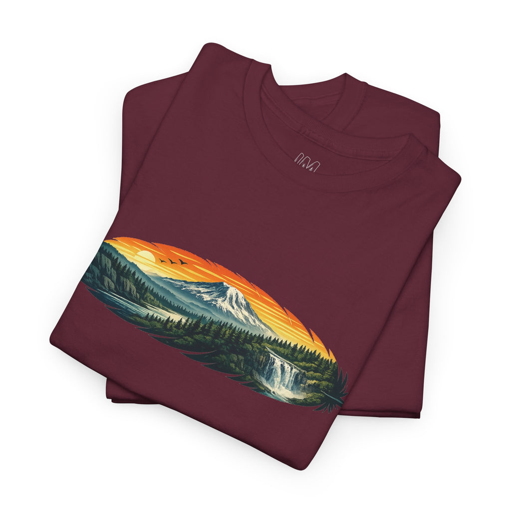 Mount Rainier & Snoqualmie Falls Sunset T-Shirt — Scenic Mountain Landscape Tee