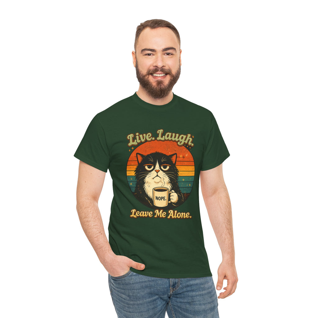 Cat T-Shirt — "Live, Laugh. Leave Me Alone." Retro Vintage Cat Mug Tee