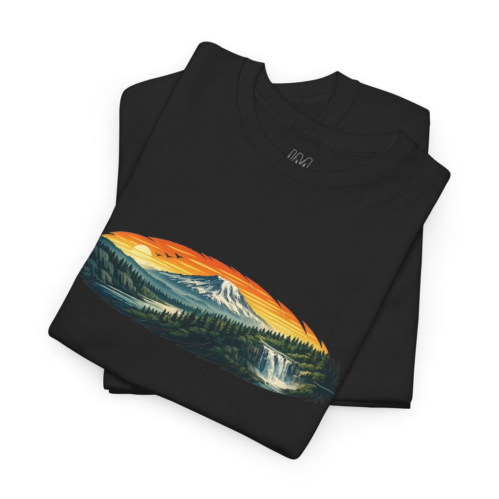Mount Rainier & Snoqualmie Falls Sunset T-Shirt — Scenic Mountain Landscape Tee