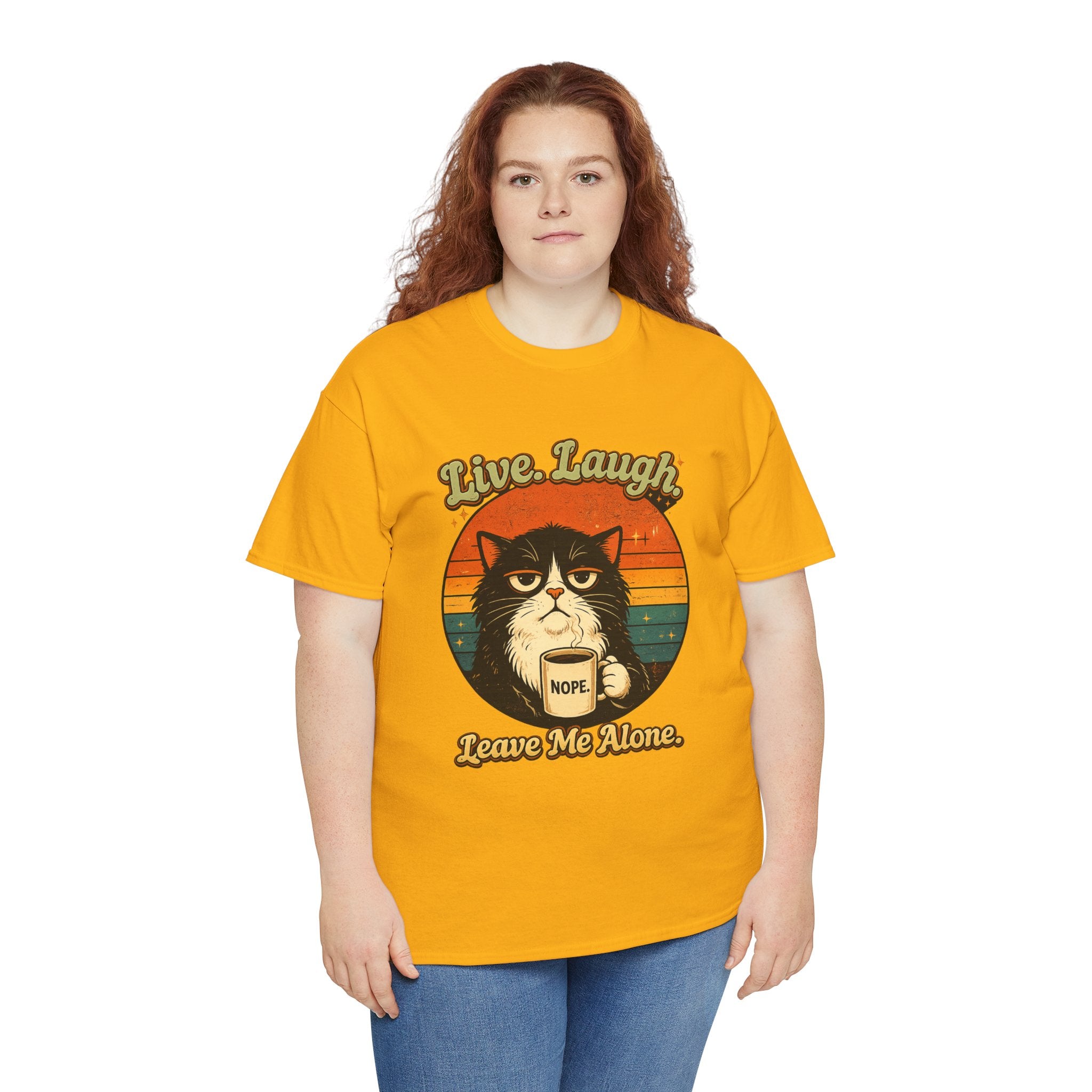 Cat T-Shirt — "Live, Laugh. Leave Me Alone." Retro Vintage Cat Mug Tee