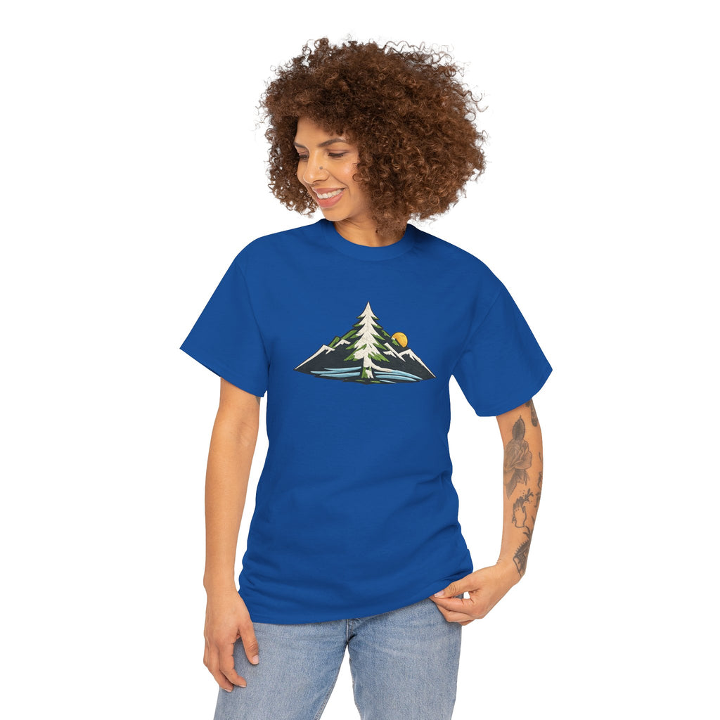 Pacific Northwest Mountain & Tree Tee — Minimal Nature Scenic Shirt