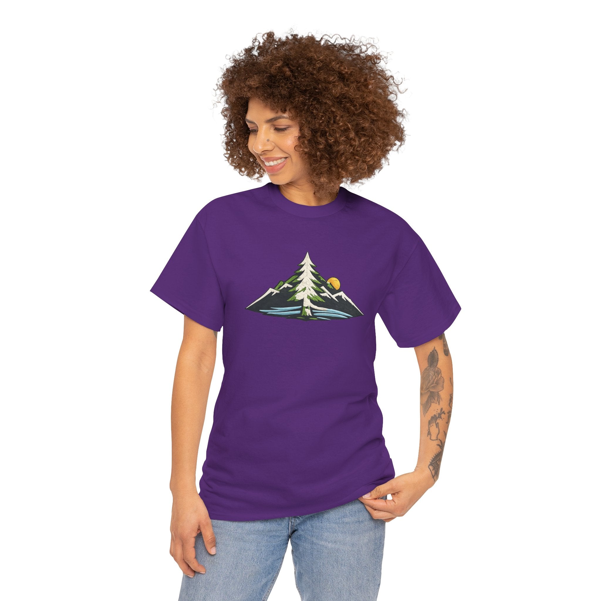 Pacific Northwest Mountain & Tree Tee — Minimal Nature Scenic Shirt