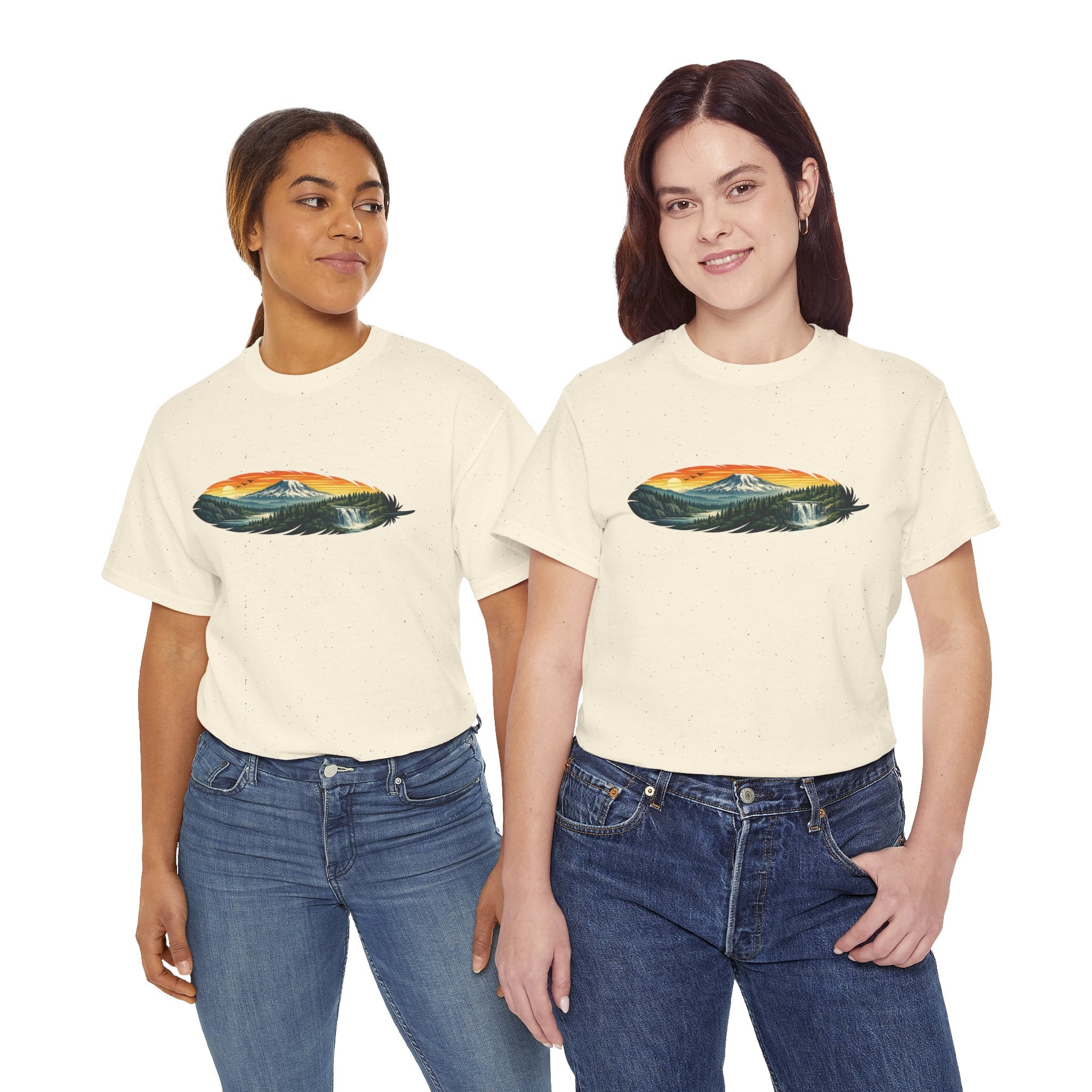 Mount Rainier & Snoqualmie Falls Sunset T-Shirt — Scenic Mountain Landscape Tee